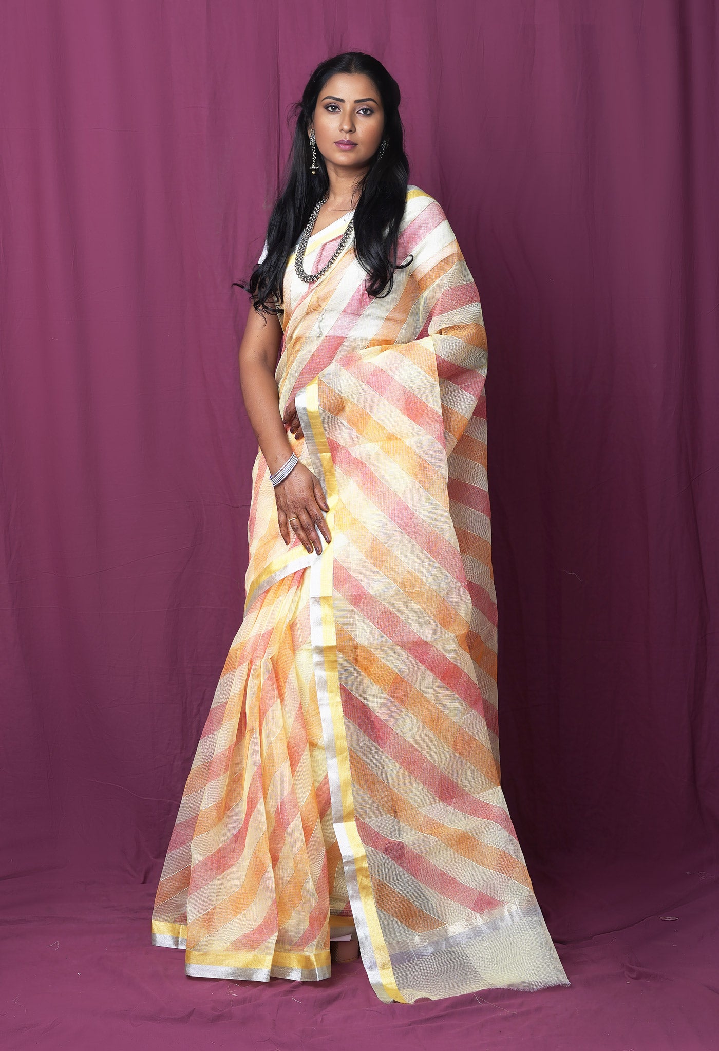Yellow Pure Hand Painted With Emboridery Kota Saree-UNM82573