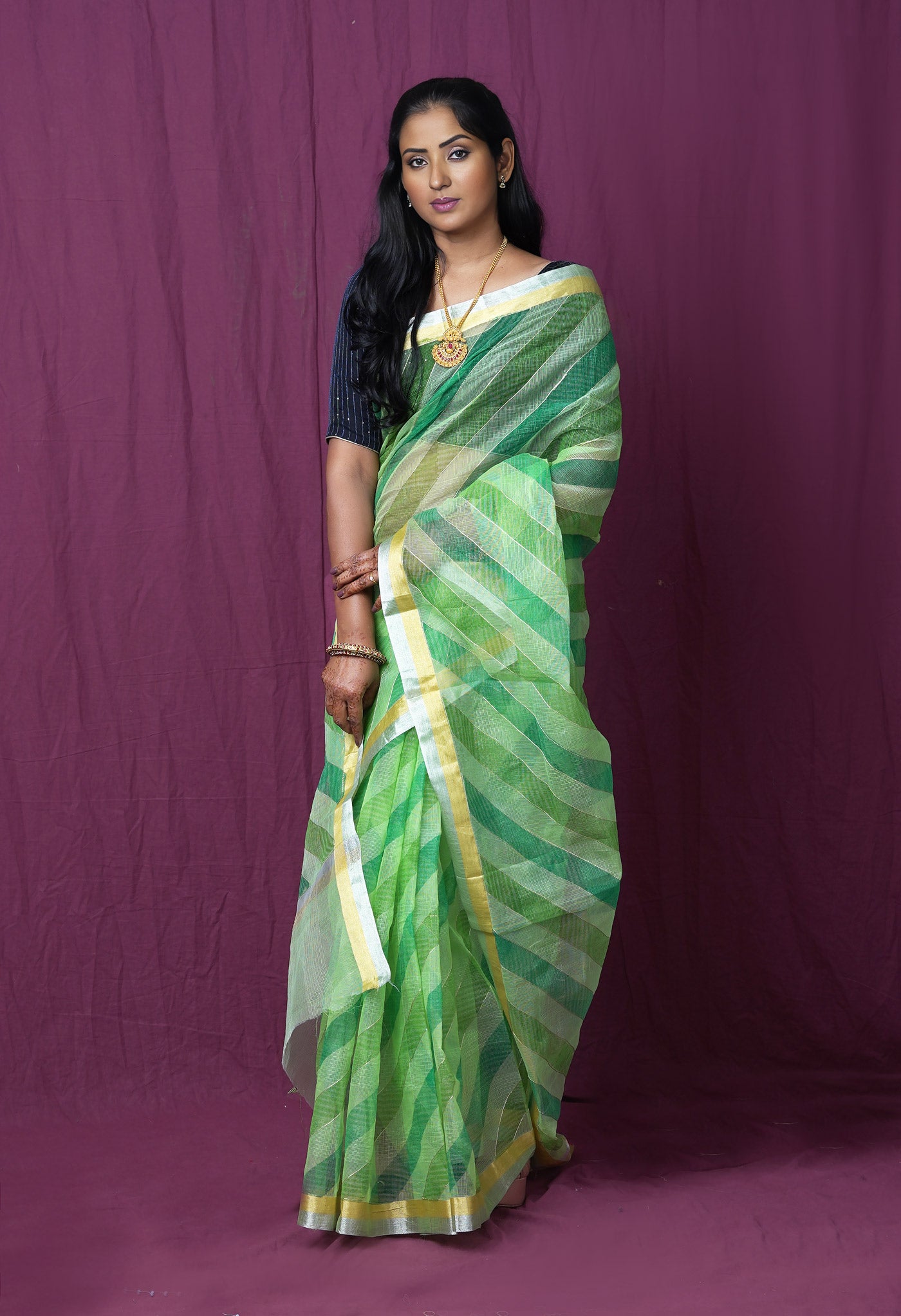 Green Pure Hand Painted With Emboridery Kota Saree-UNM82576