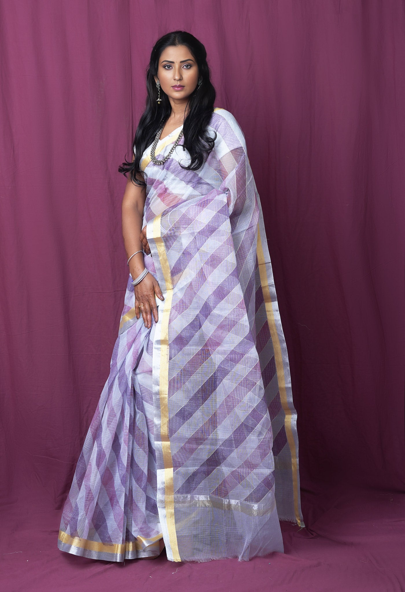 Grey Pure Hand Painted With Emboridery Kota Saree-UNM82578