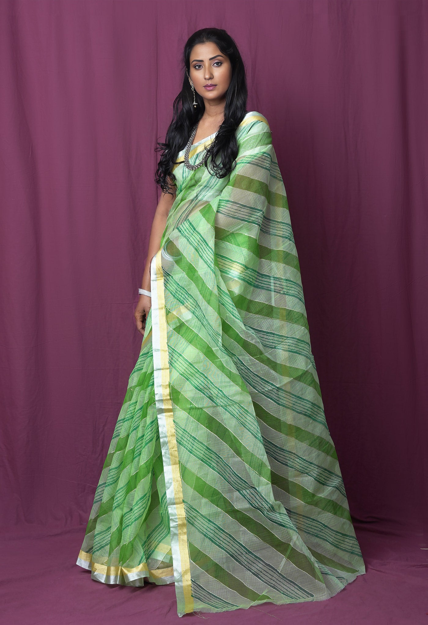 Green Pure Hand Painted With Emboridery Kota Saree-UNM82579