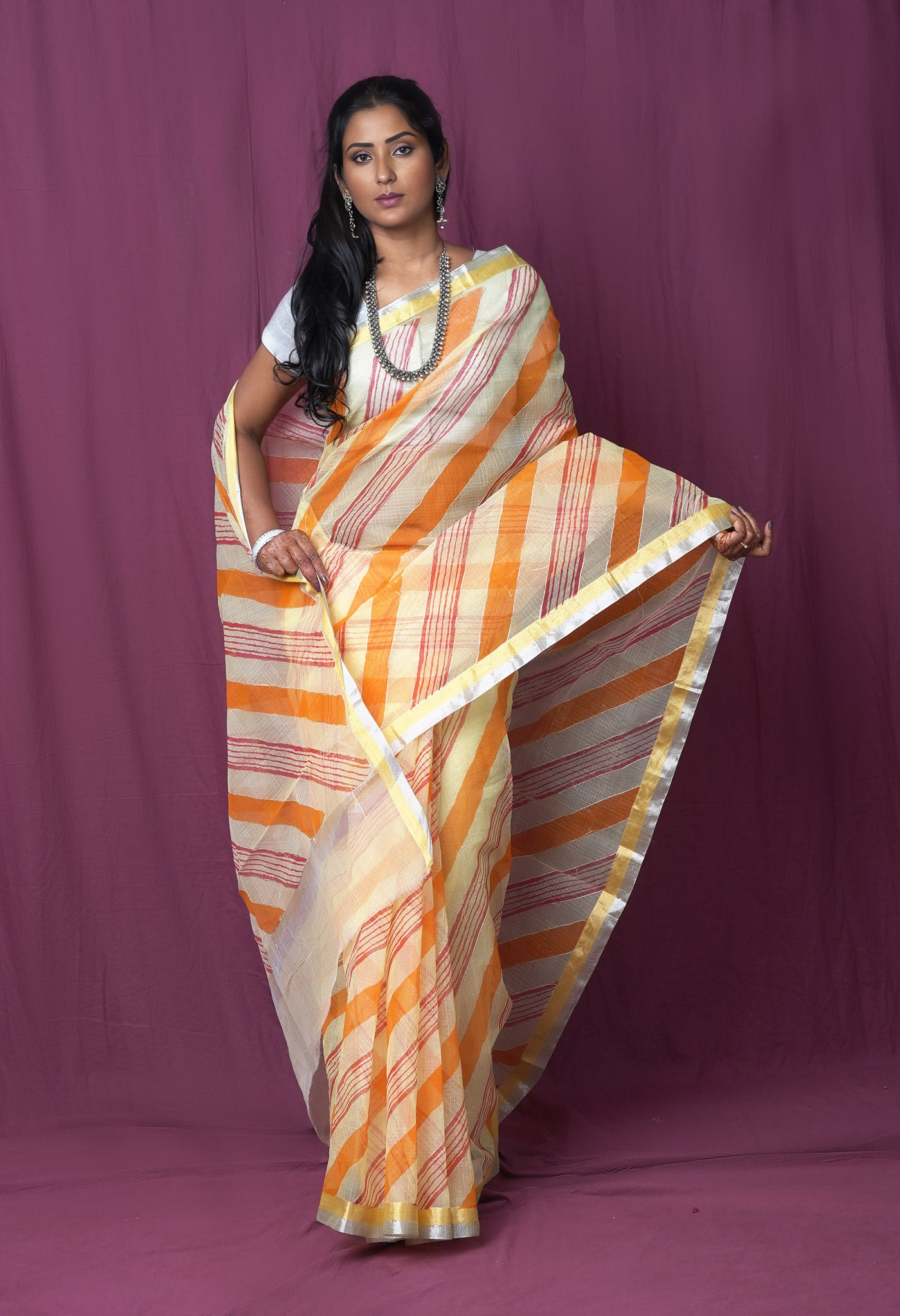 Yellow Pure Hand Painted With Emboridery Kota Saree-UNM82580