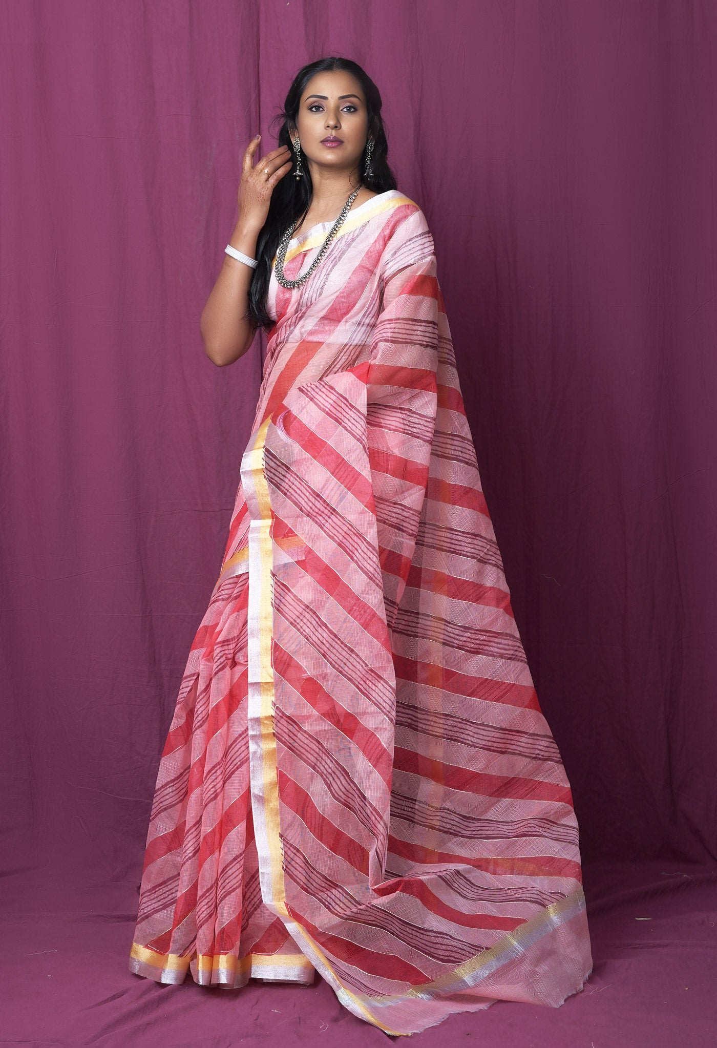 Pink Pure Hand Painted With Emboridery Kota Saree-UNM82581