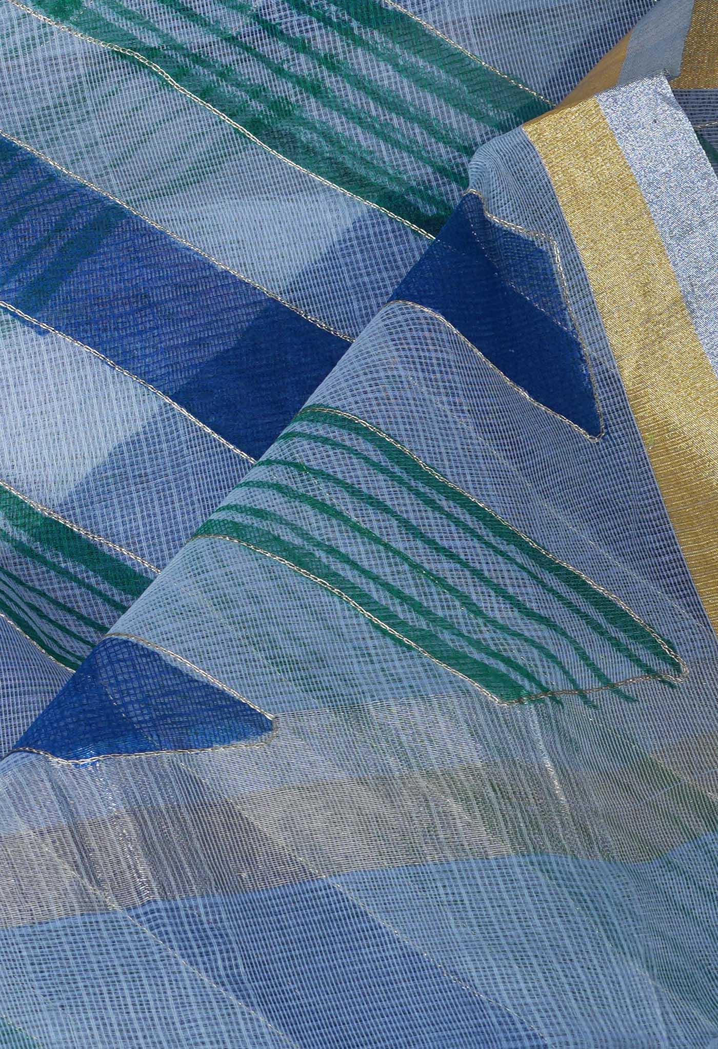 Blue Pure Hand Painted With Emboridery Kota Saree-UNM82582