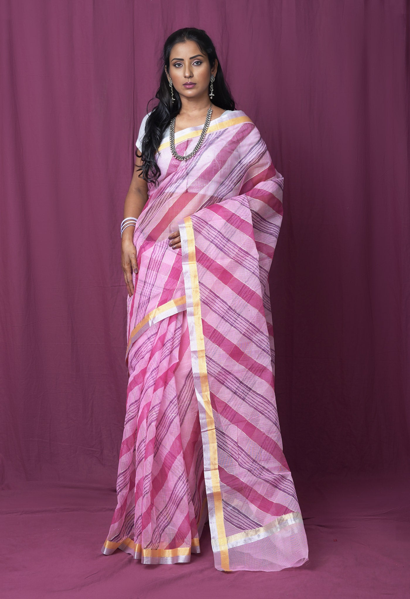Pink Pure Hand Painted With Emboridery Kota Saree-UNM82583