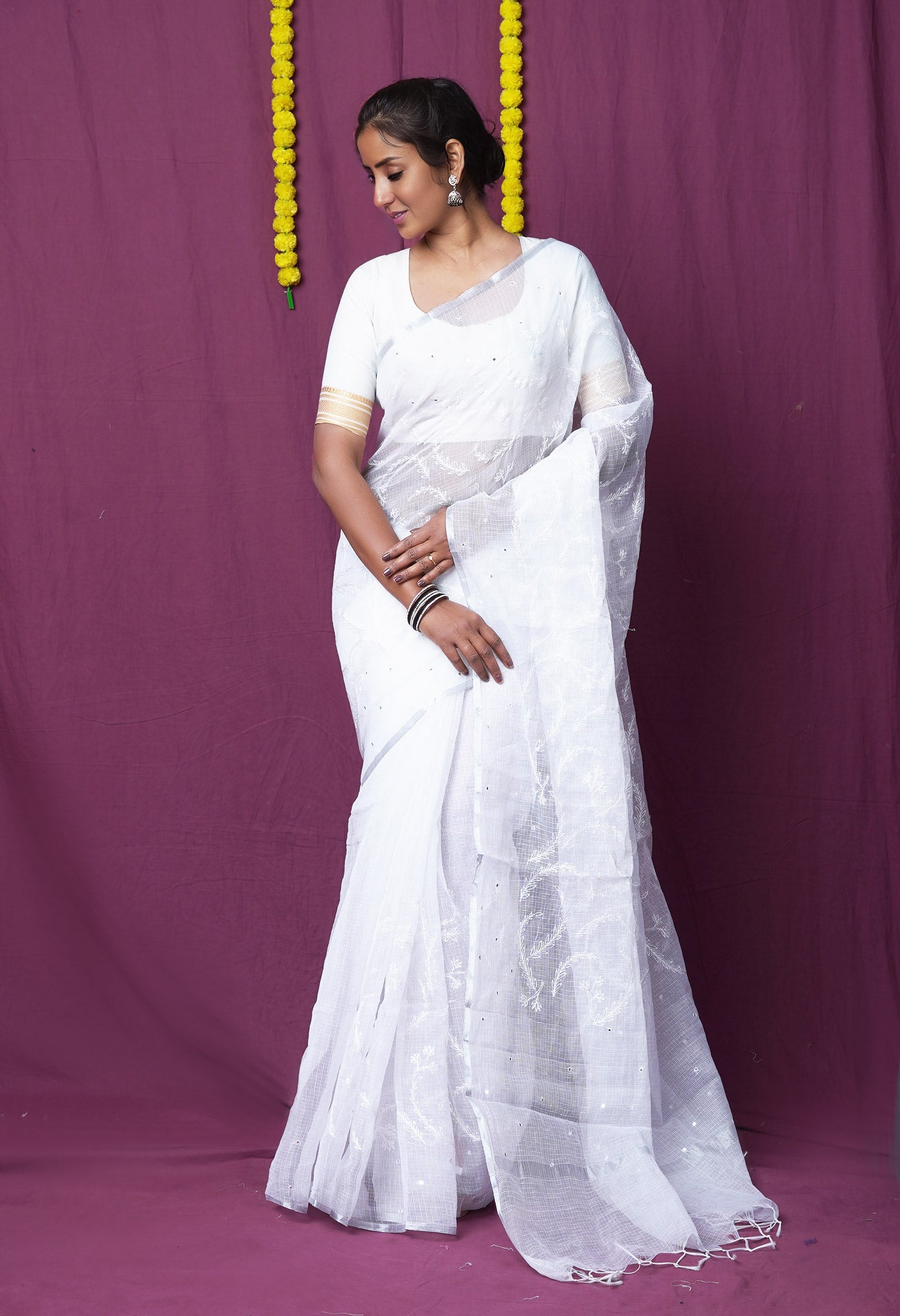 White Pure Emboridery Kota Saree-UNM82584