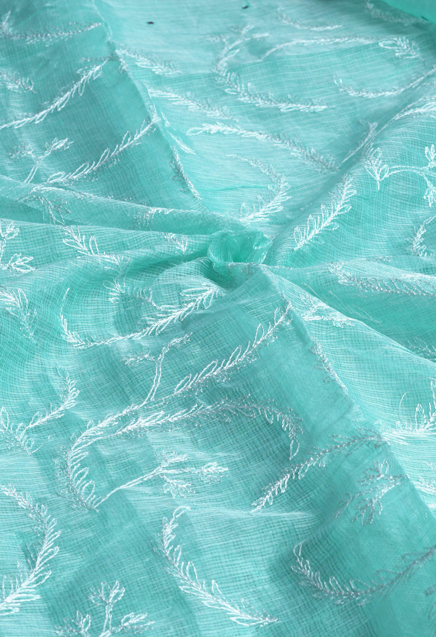Turquoise Blue Pure Emboridery Kota Saree-UNM82593
