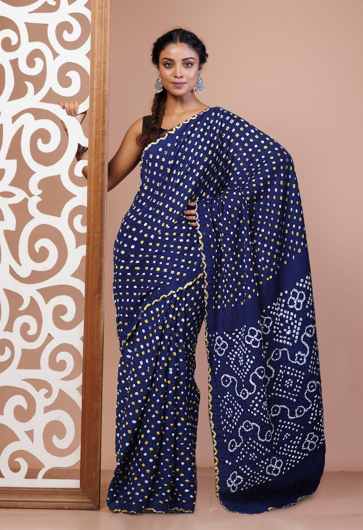 Dark Blue Pure Bandhani Mulmul Cotton Saree-UNM82594