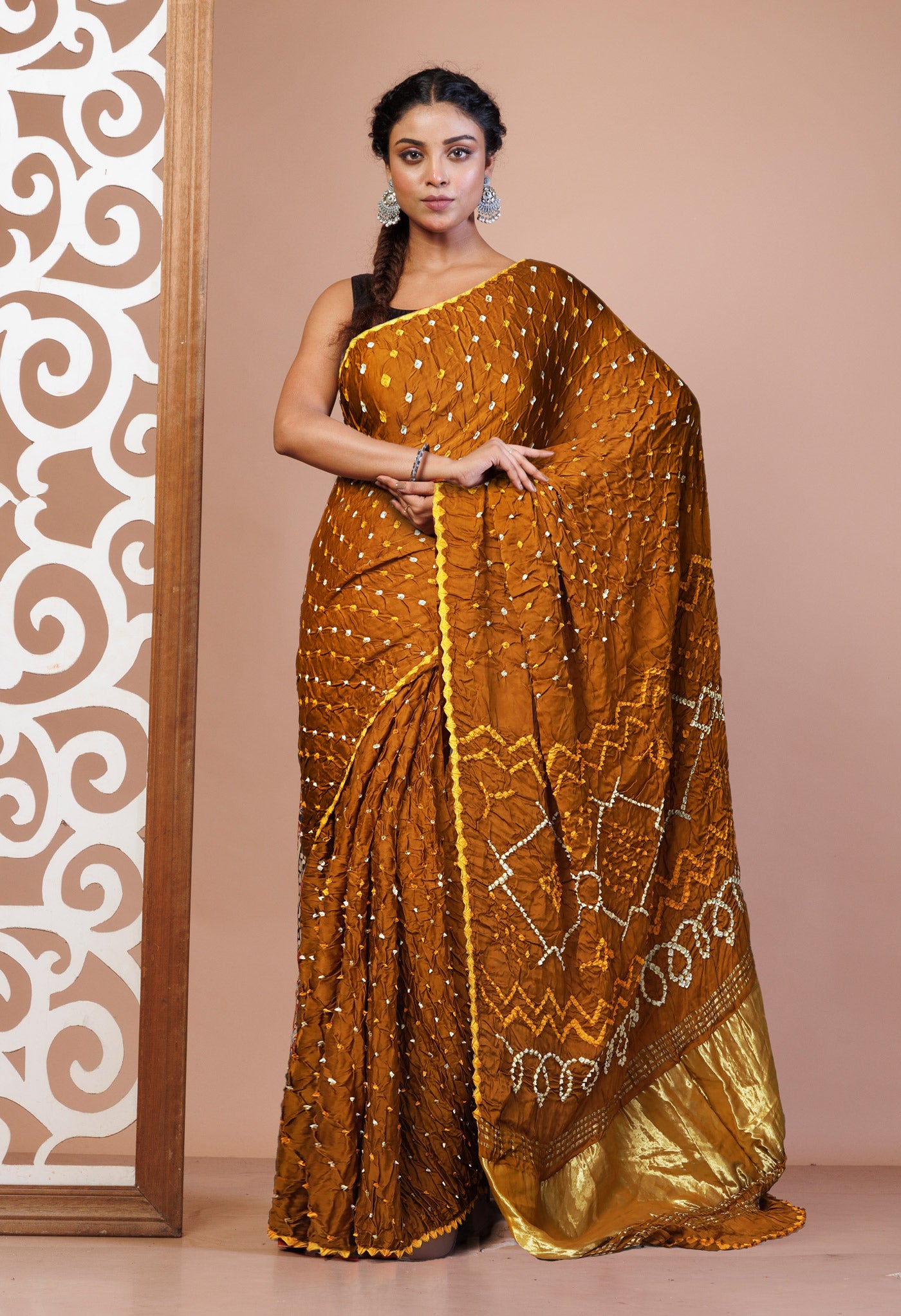 Mustard Yellow Pure Bandhani Gaji Soft Silk Saree-UNM82603
