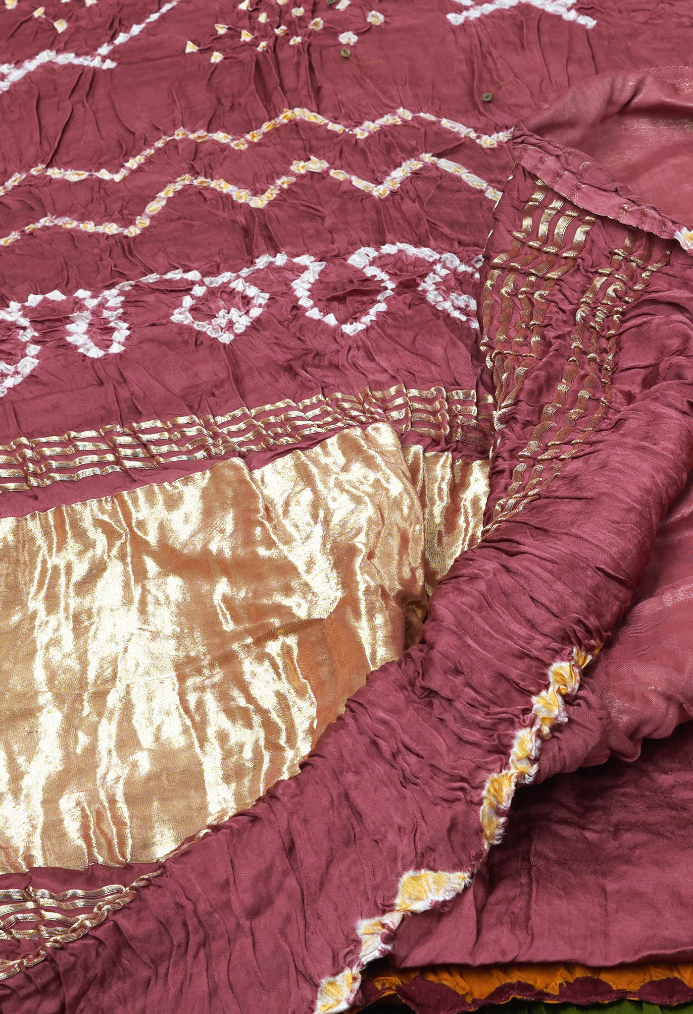 Dark Peach Pink Pure Bandhani Gaji Soft Silk Saree-UNM82605