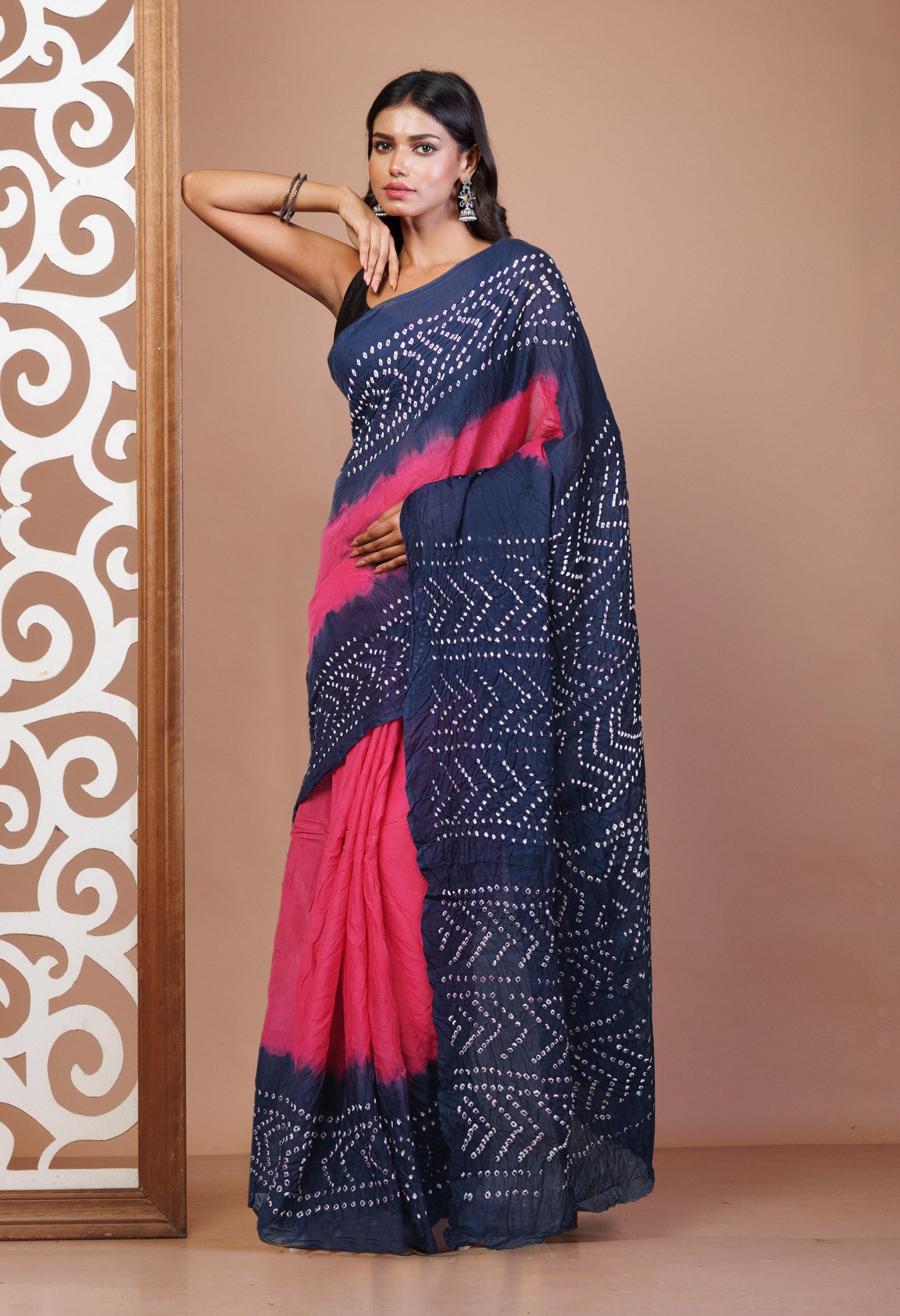 Red Pure Bandhani Mulmul Cotton Saree-UNM82615
