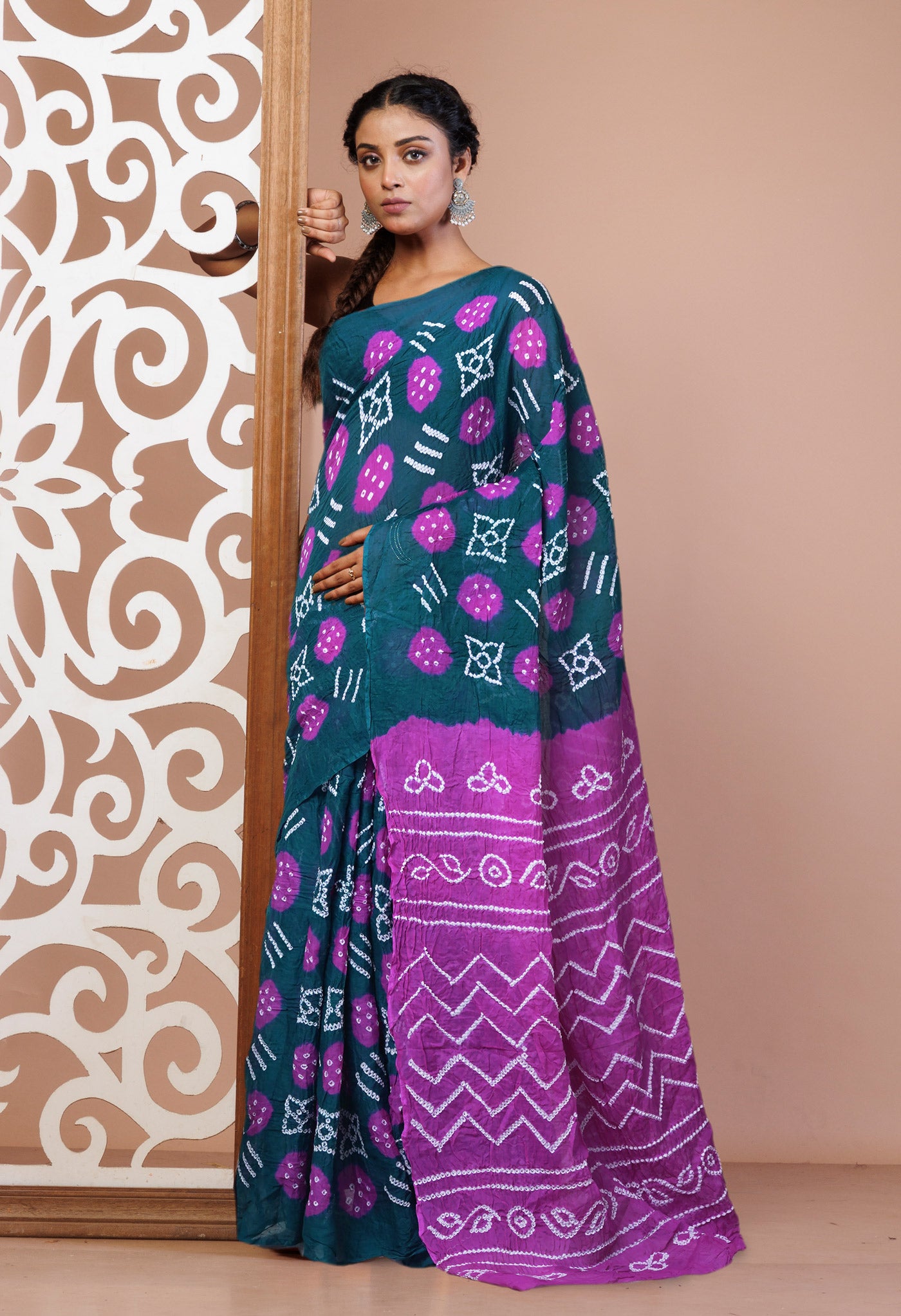 Peacock Green Pure Bandhani Mulmul Cotton Saree-UNM82619