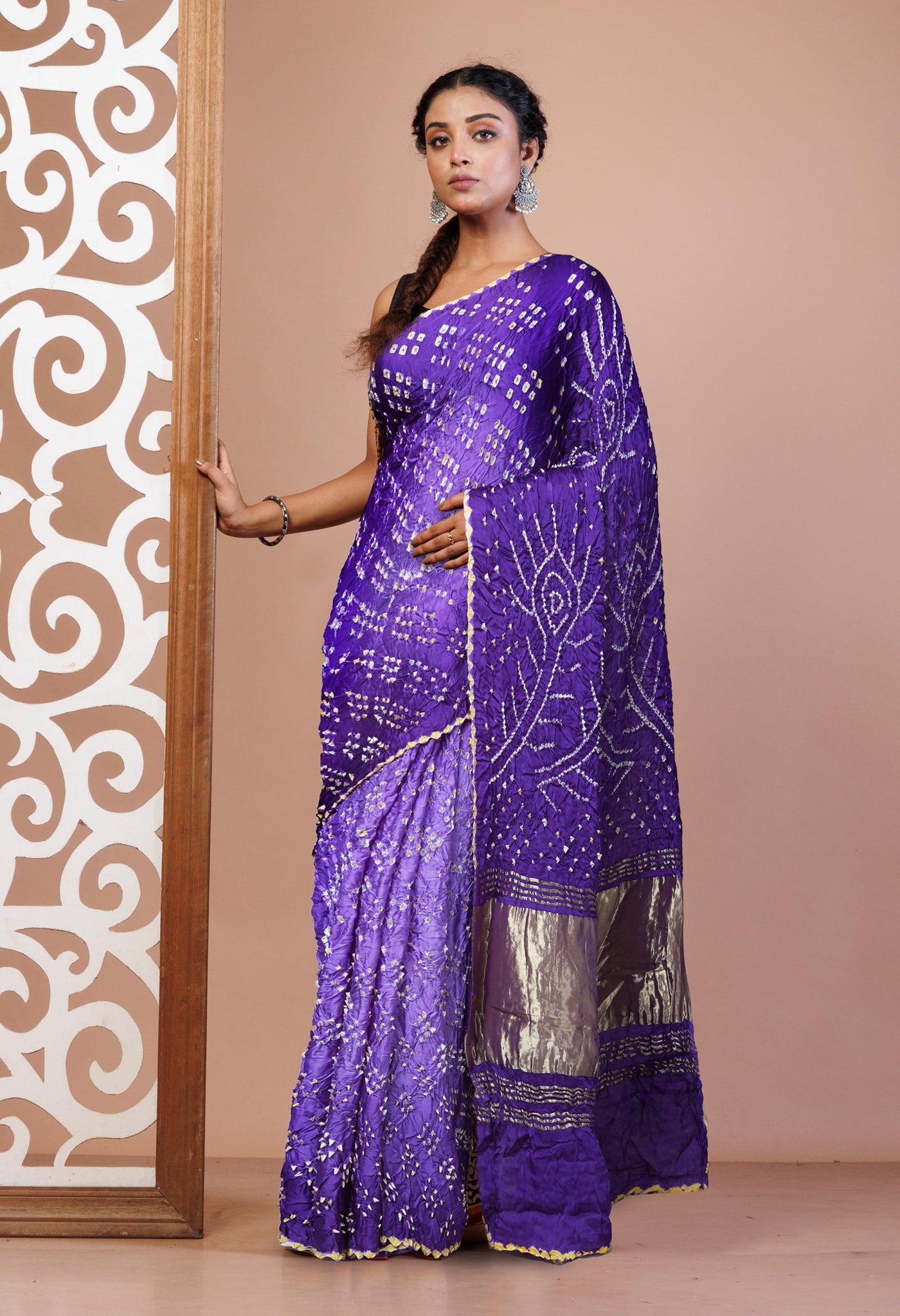 Lavender Purple Pure Bandhani Gaji Soft Silk Saree-UNM82628