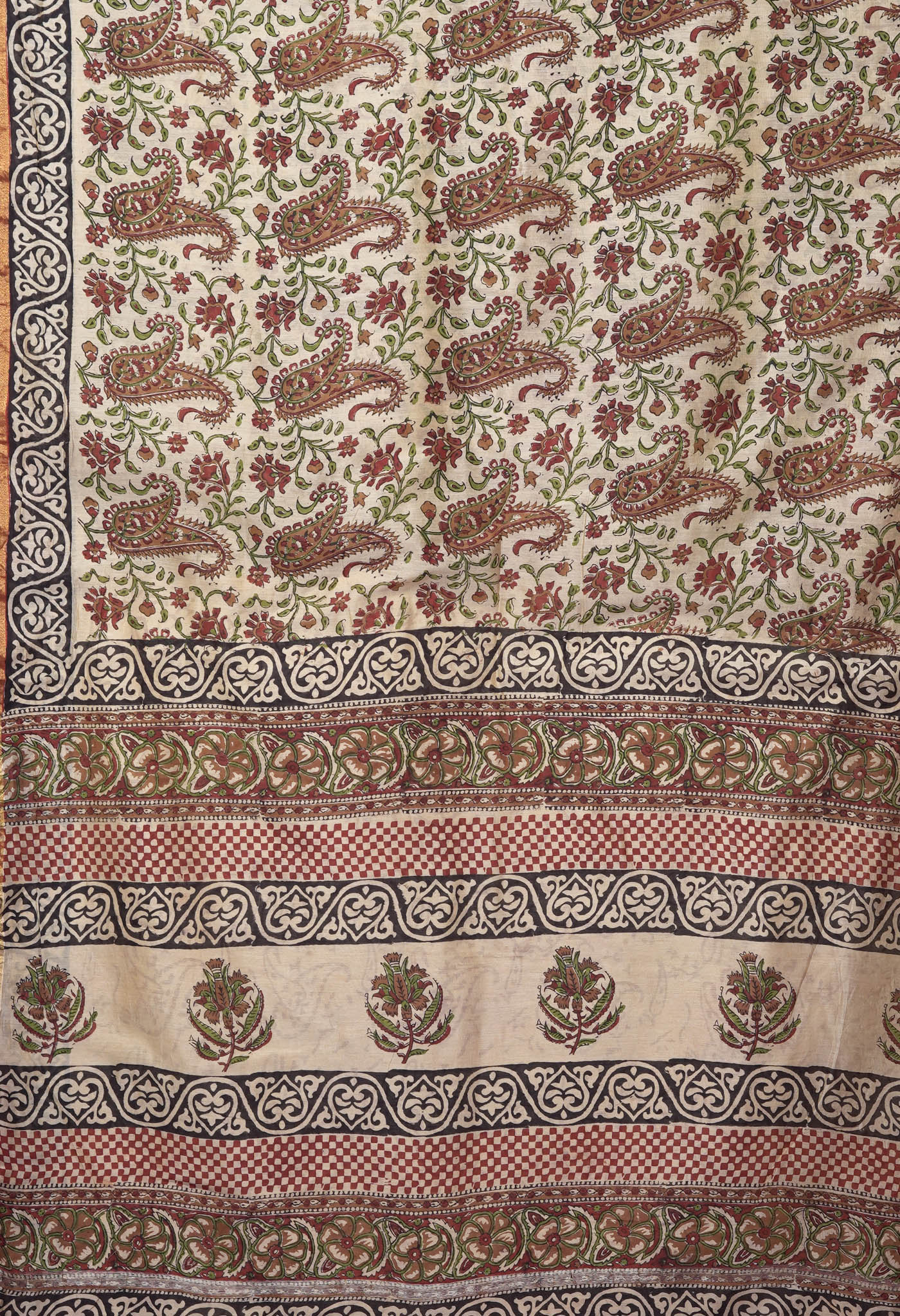 Cream Pure Bagru Kalamkari Printed Chanderi Sico Saree-UNM82656