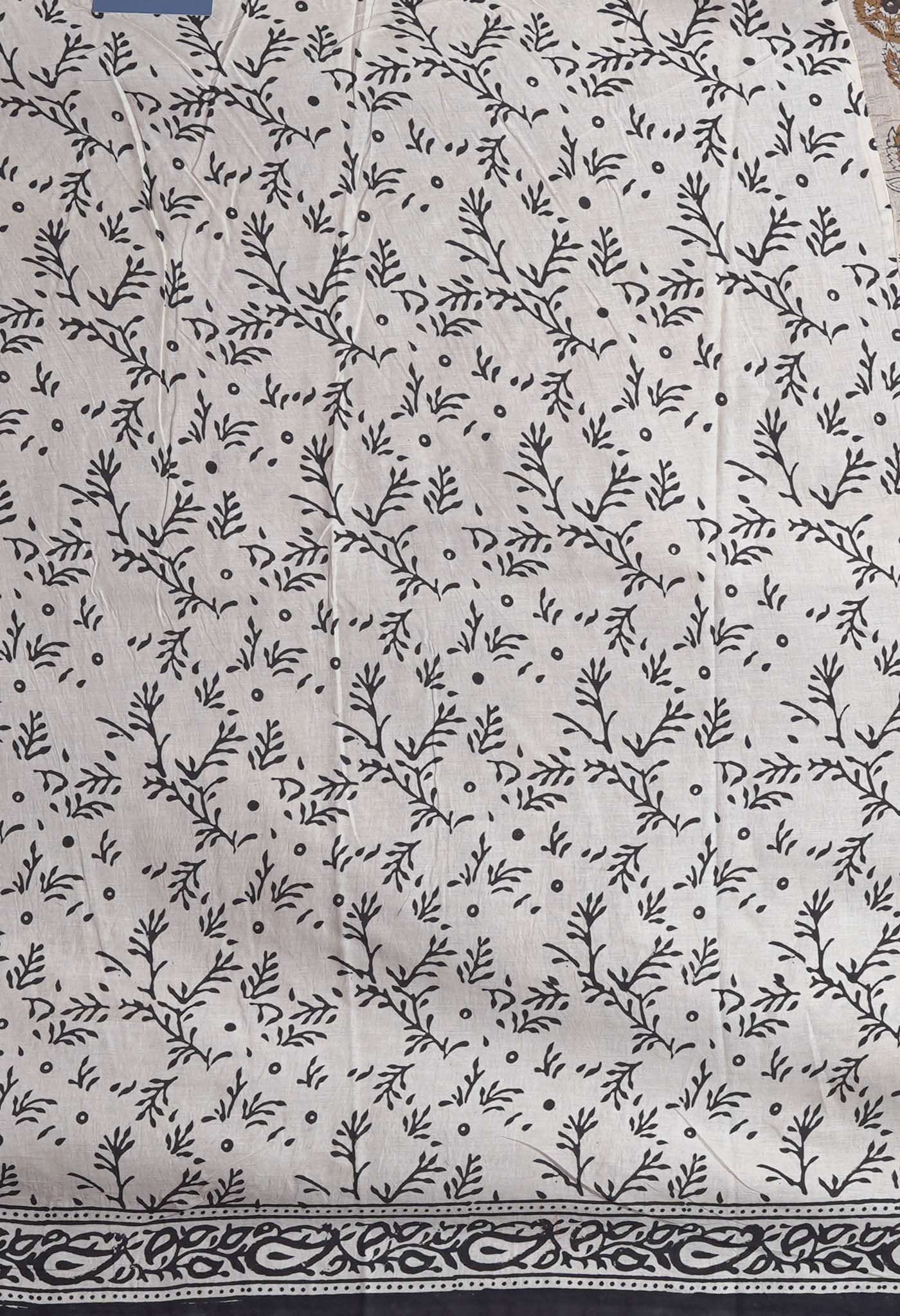 Cream Pure Bagru Kalamkari Printed Chanderi Sico Saree-UNM82657