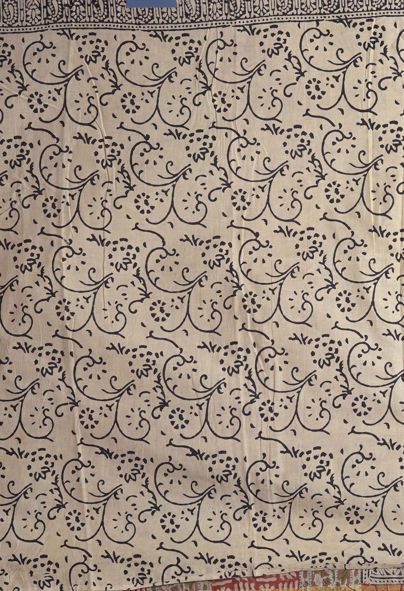 Cream Pure Bagru Kalamkari Printed Chanderi Sico Saree-UNM82658