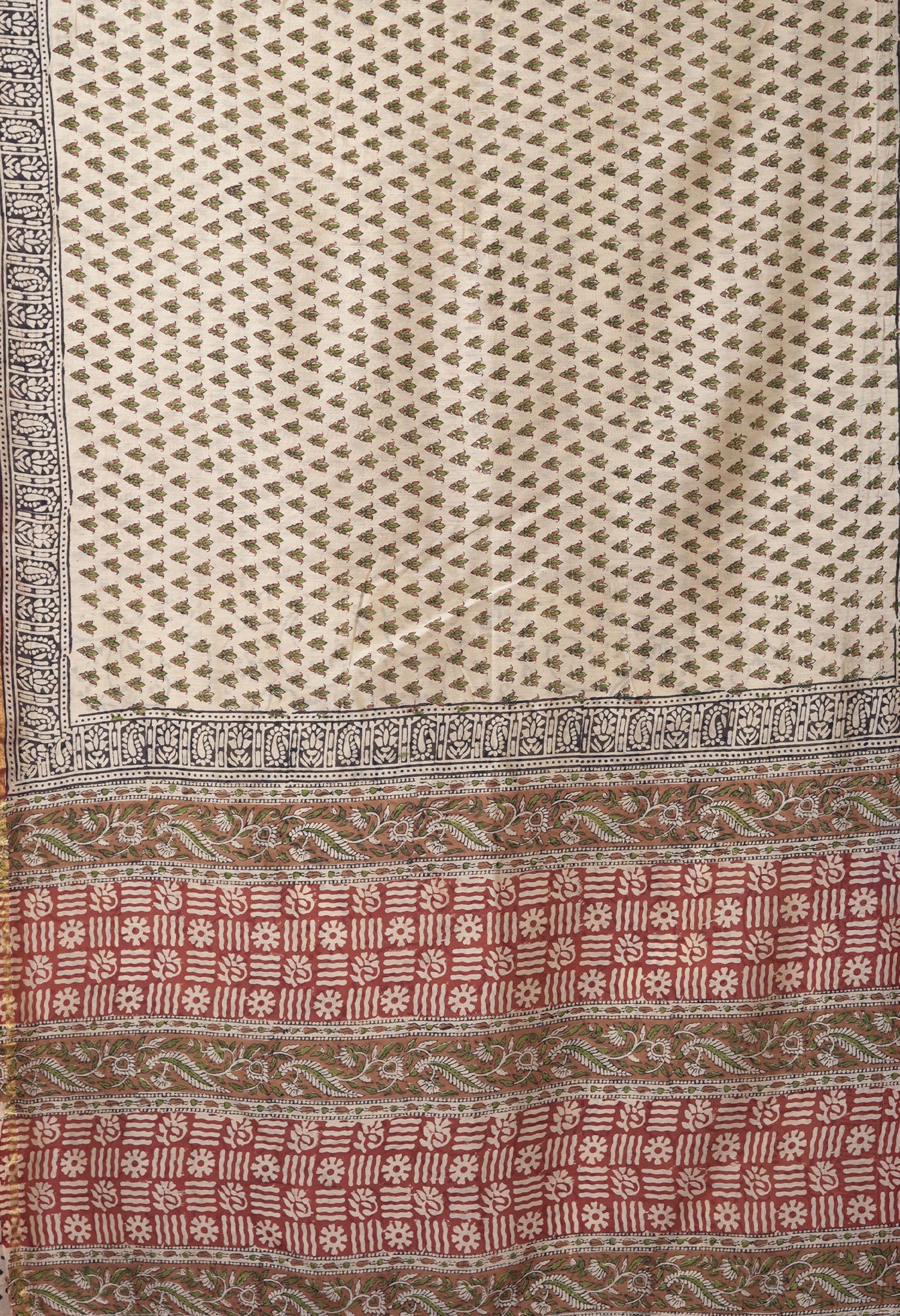 Cream Pure Bagru Kalamkari Printed Chanderi Sico Saree-UNM82662