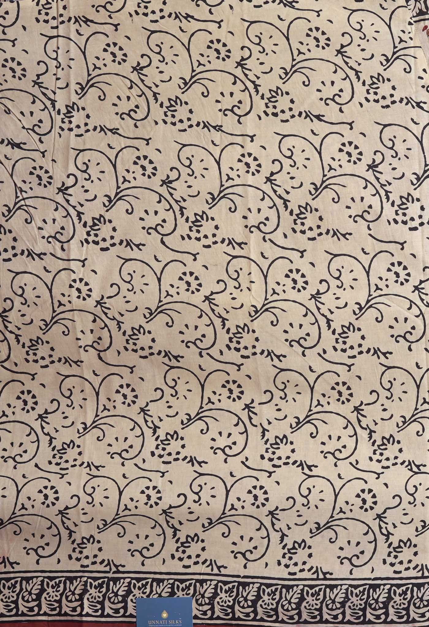 Cream Pure Bagru Kalamkari Printed Chanderi Sico Saree-UNM82667