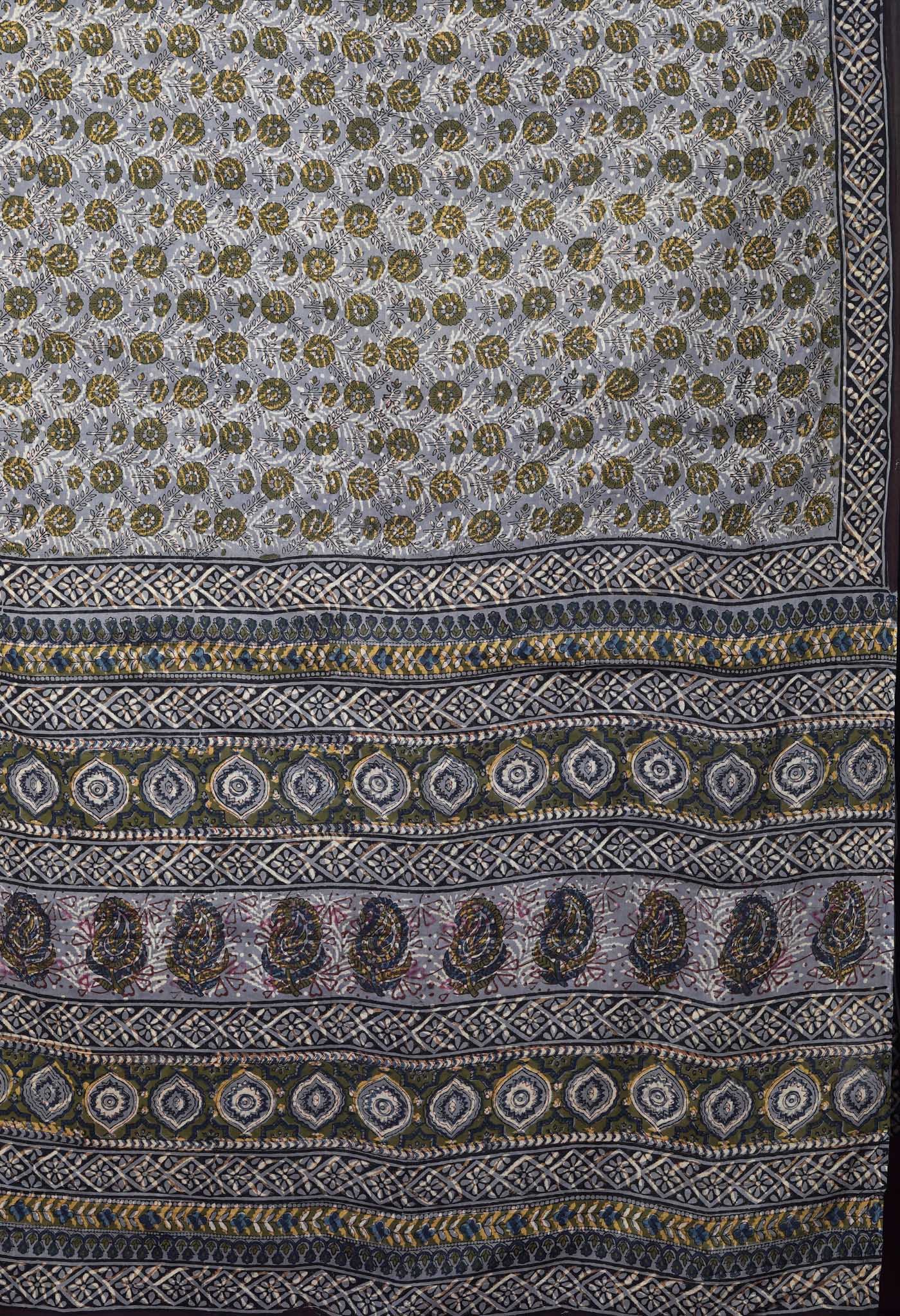 Grey Pure Bagru Block Printed Soft Cotton Saree-UNM82668