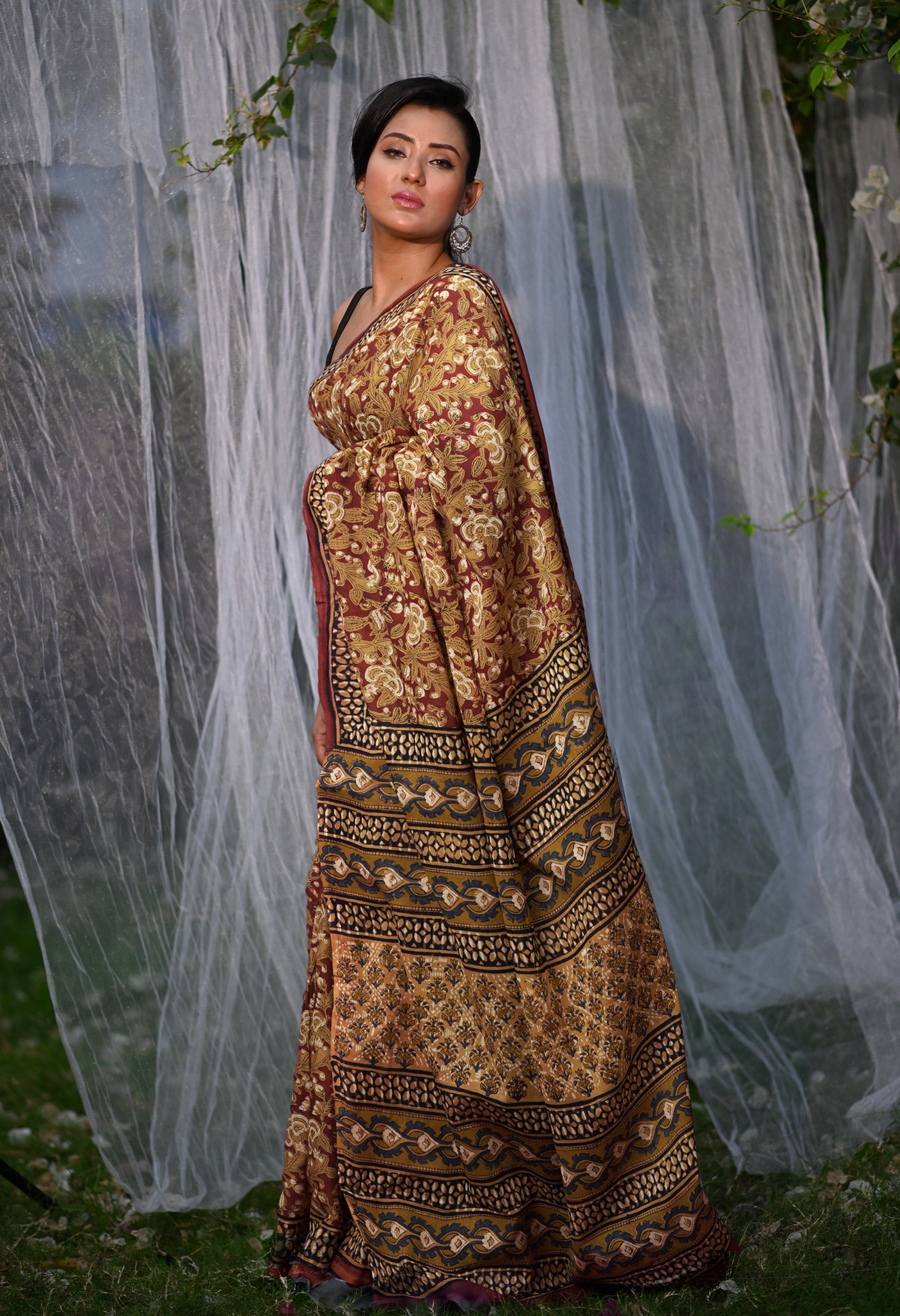 Maroon Pure Bagru Block Printed Soft Cotton Saree-UNM82669