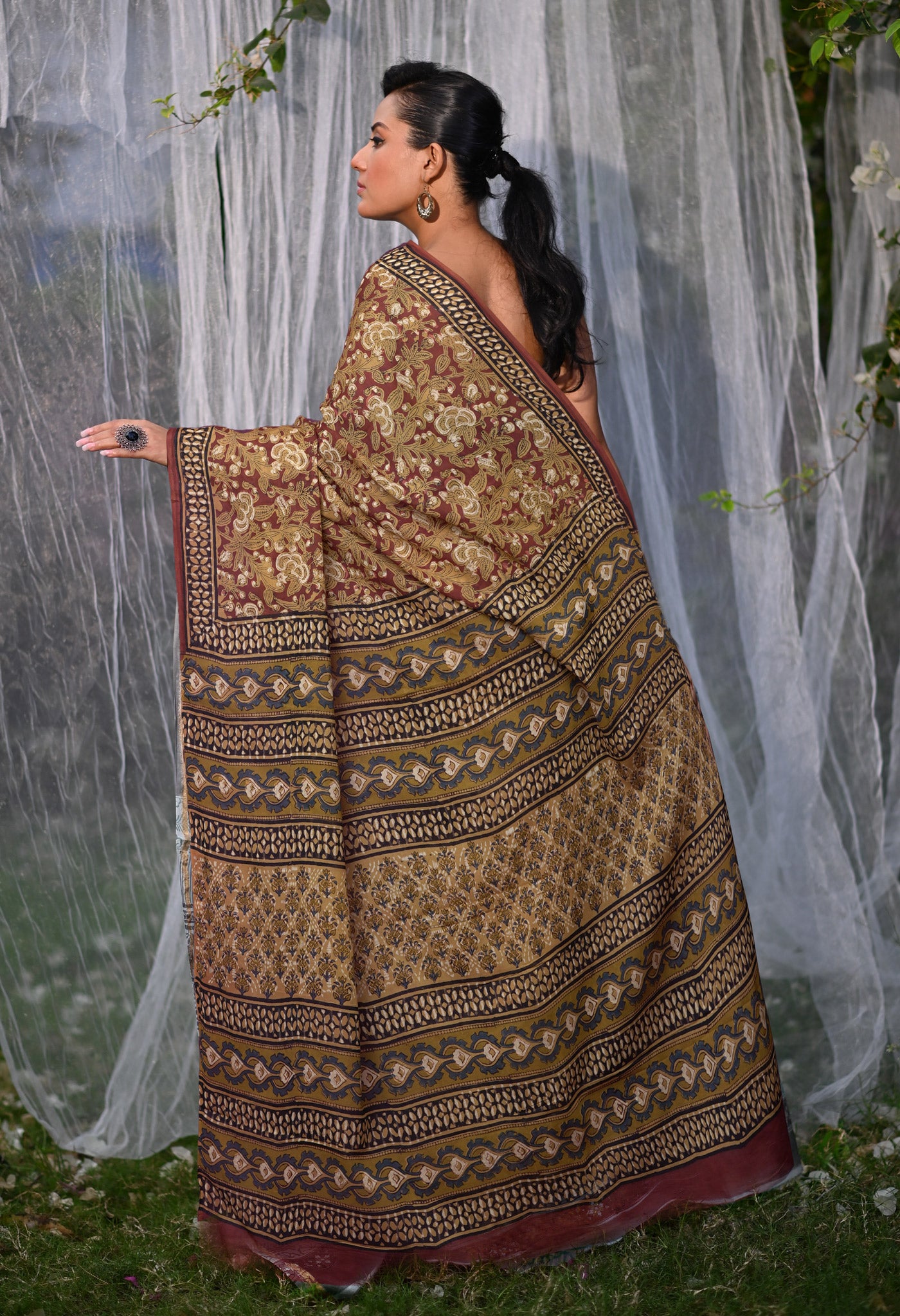 Maroon Pure Bagru Block Printed Soft Cotton Saree-UNM82669