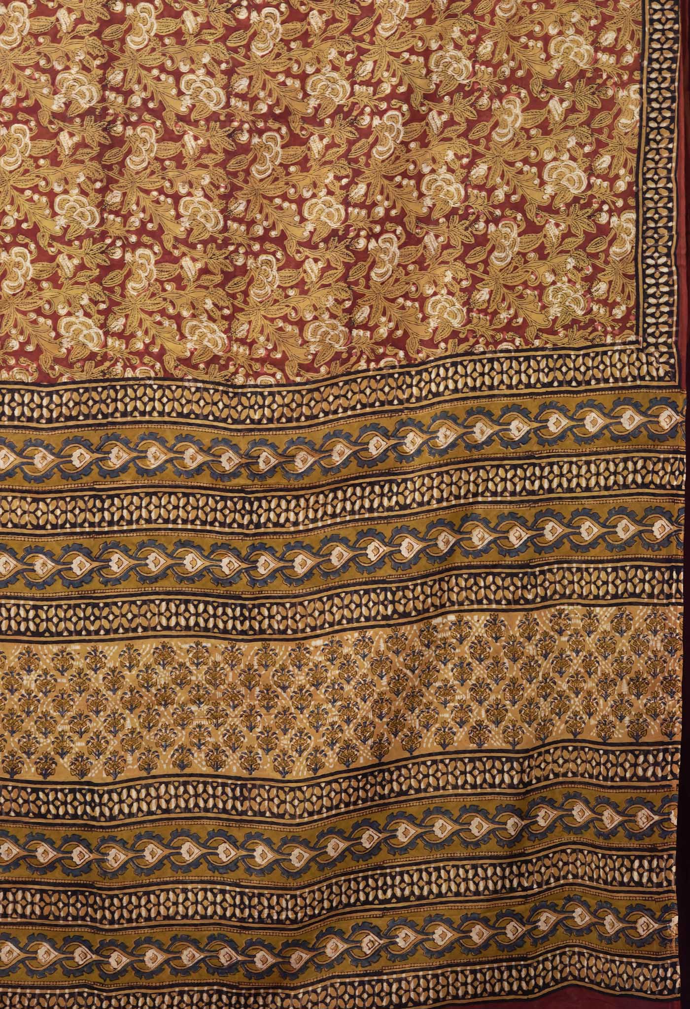 Maroon Pure Bagru Block Printed Soft Cotton Saree-UNM82669