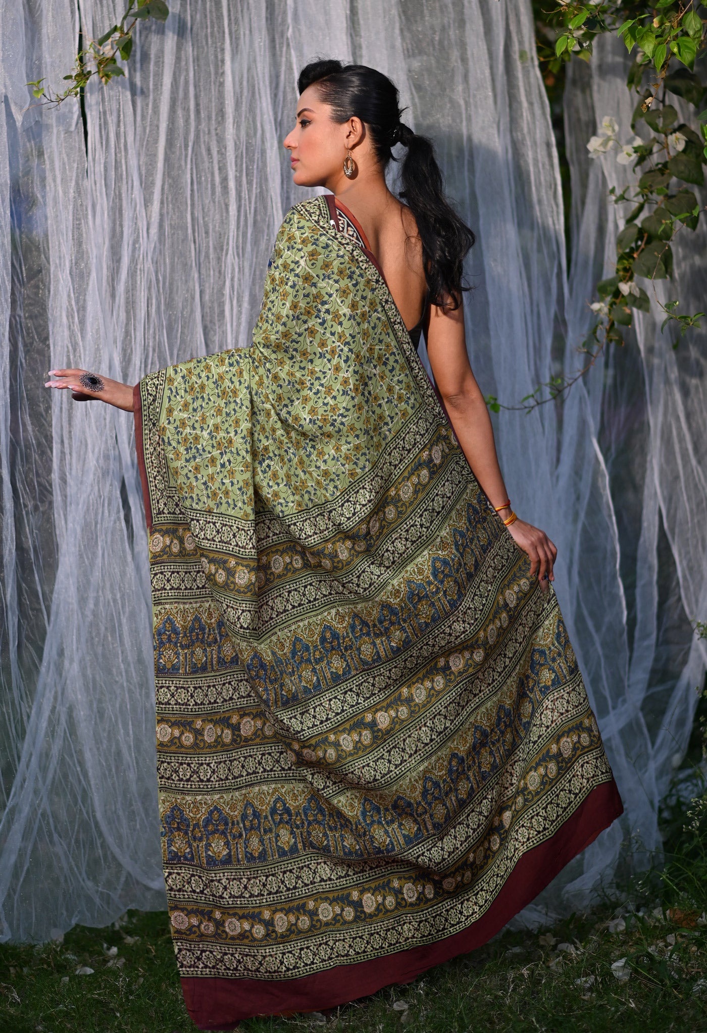 Green Pure Bagru Block Printed Soft Cotton Saree-UNM82670