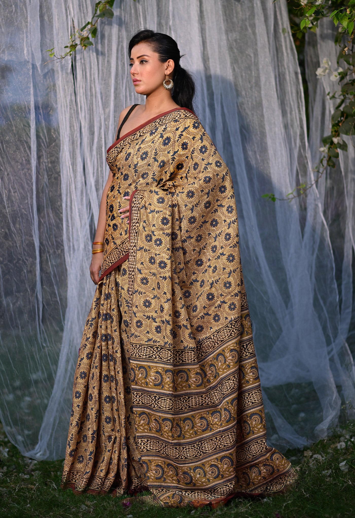 Brown Pure Bagru Block Printed Soft Cotton Saree-UNM82671