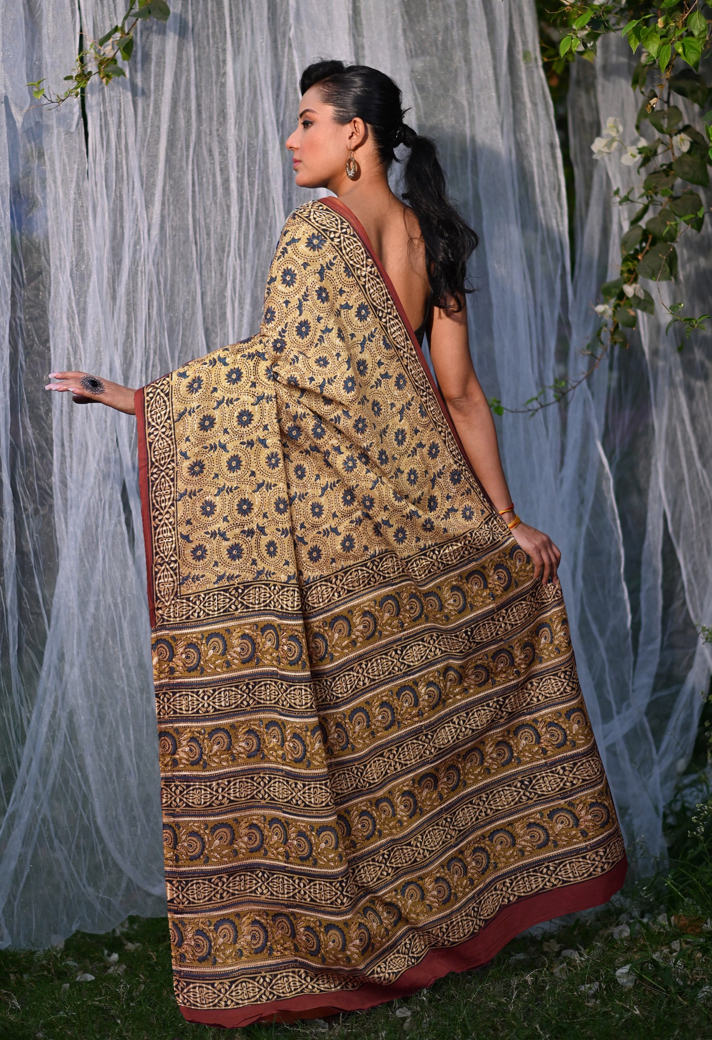 Brown Pure Bagru Block Printed Soft Cotton Saree-UNM82671
