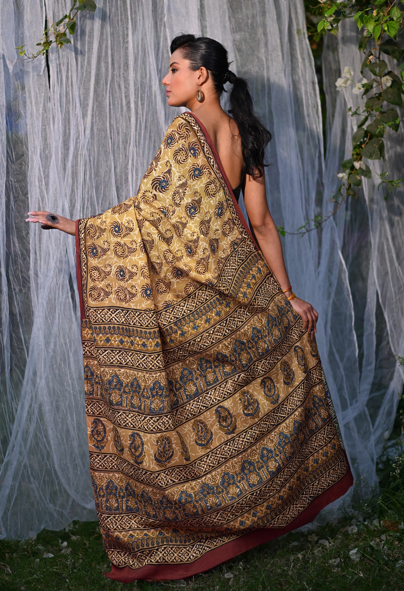 Brown Pure Bagru Block Printed Soft Cotton Saree-UNM82674