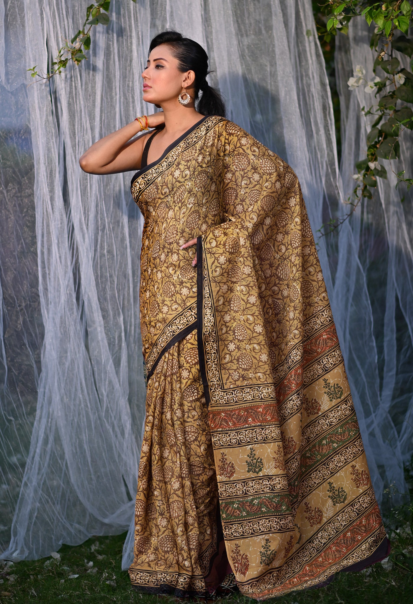 Brown Pure Bagru Block Printed Soft Cotton Saree-UNM82677