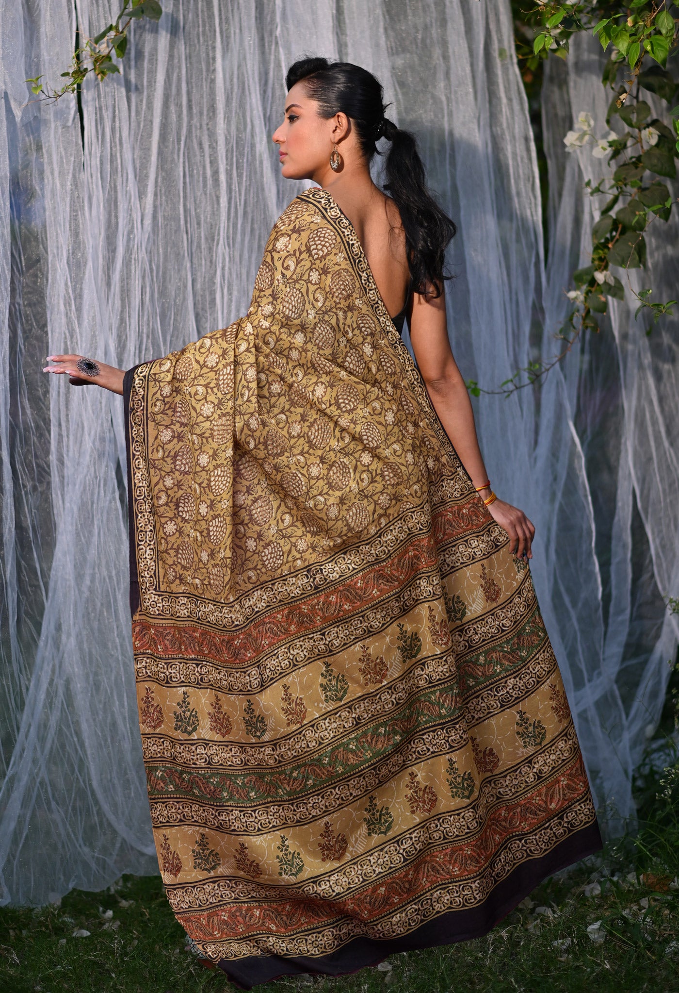 Brown Pure Bagru Block Printed Soft Cotton Saree-UNM82677