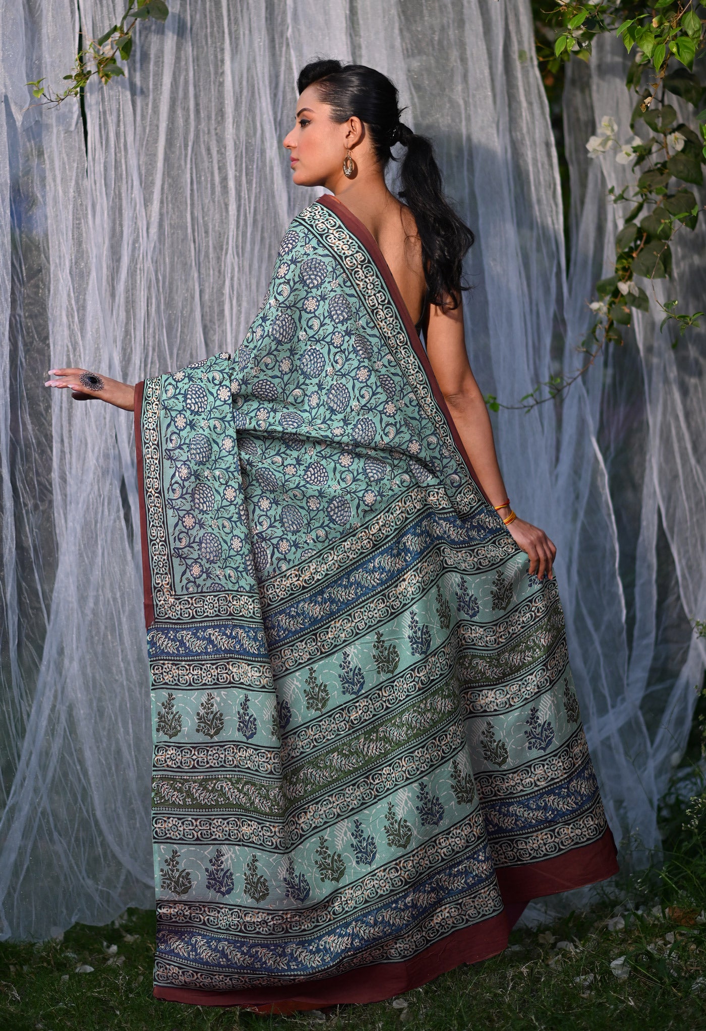 Blue Pure Bagru Block Printed Soft Cotton Saree-UNM82683