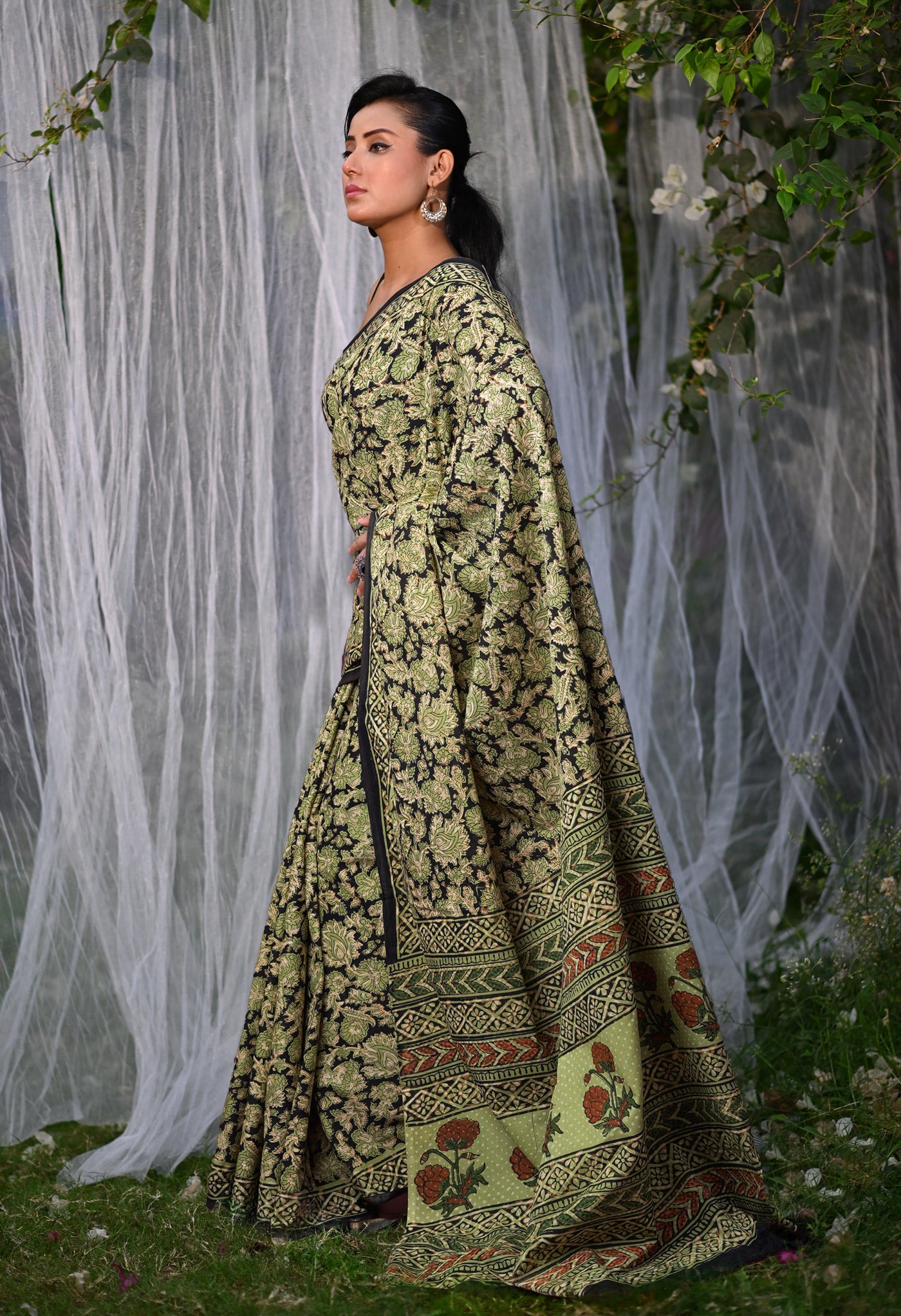 Black Pure Bagru Block Printed Soft Cotton Saree-UNM82685