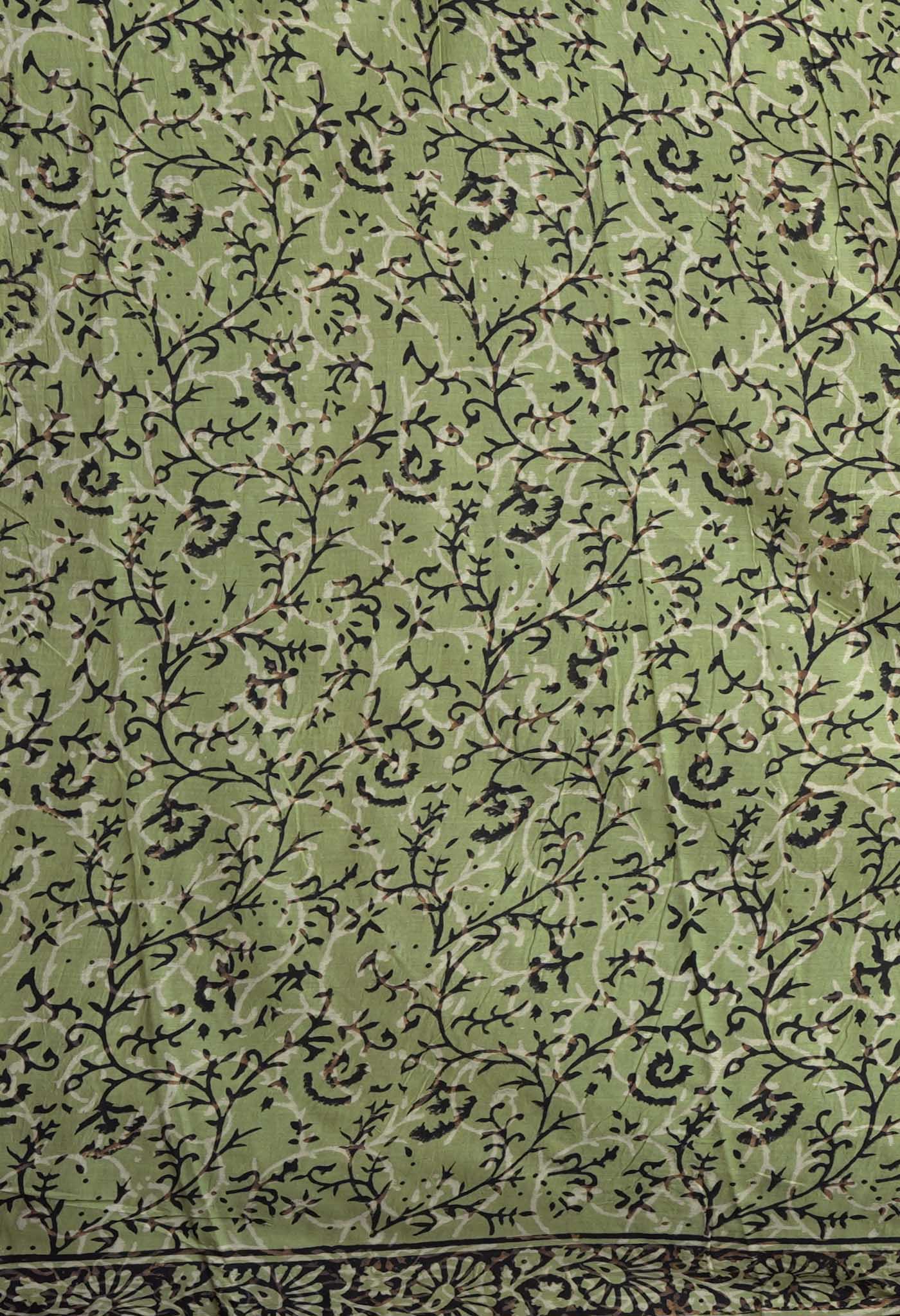 Green Pure Bagru Block Printed Chanderi Sico Saree-UNM82688