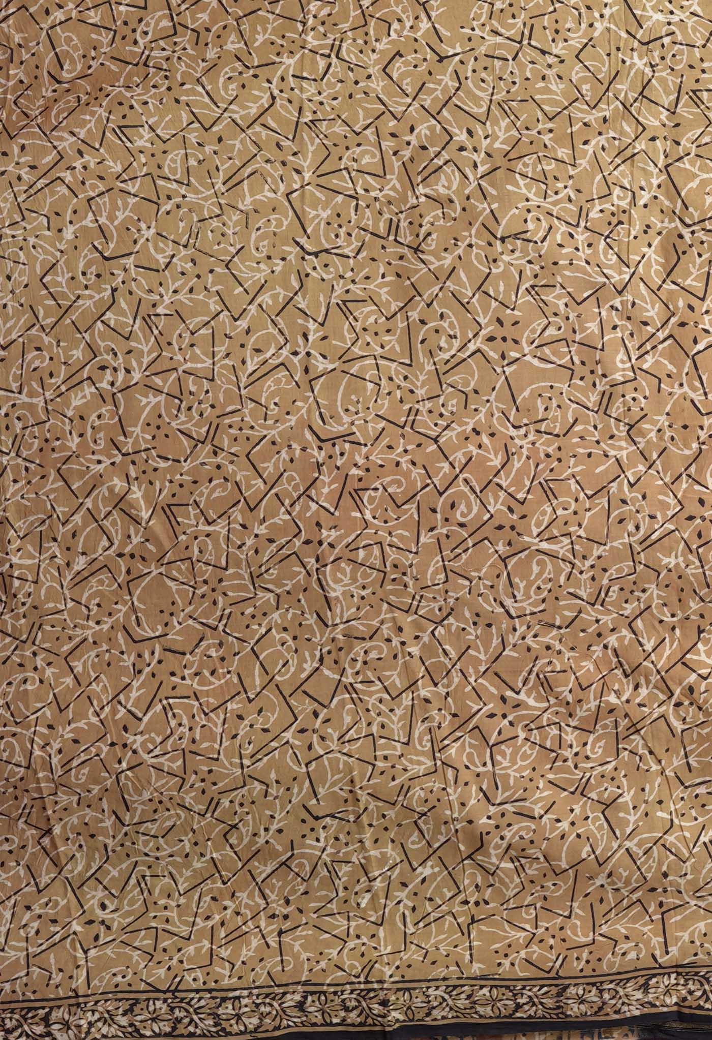 Brown Pure Bagru Block Printed Chanderi Sico Saree-UNM82697
