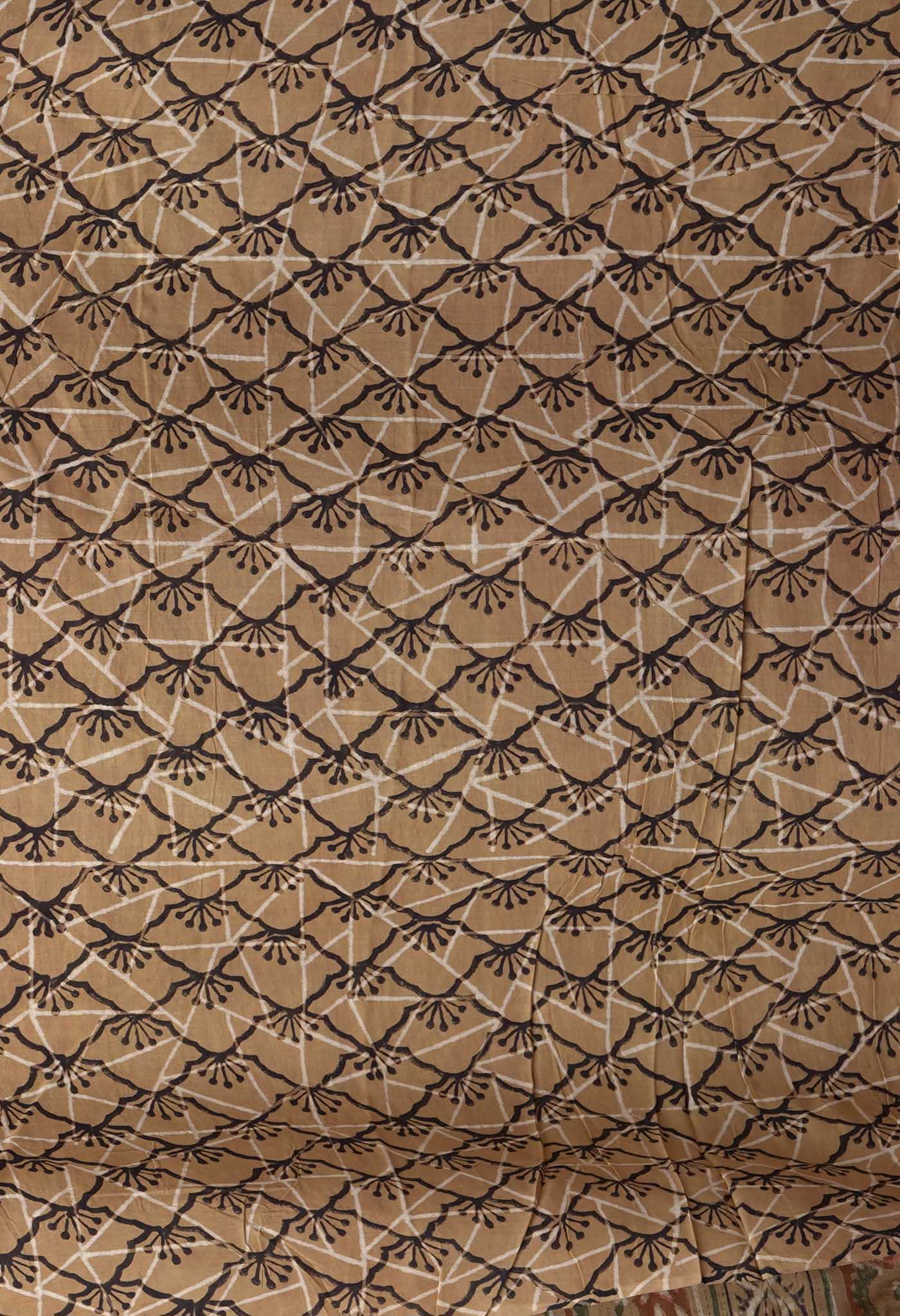 Brown Pure Bagru Block Printed Chanderi Sico Saree-UNM82700