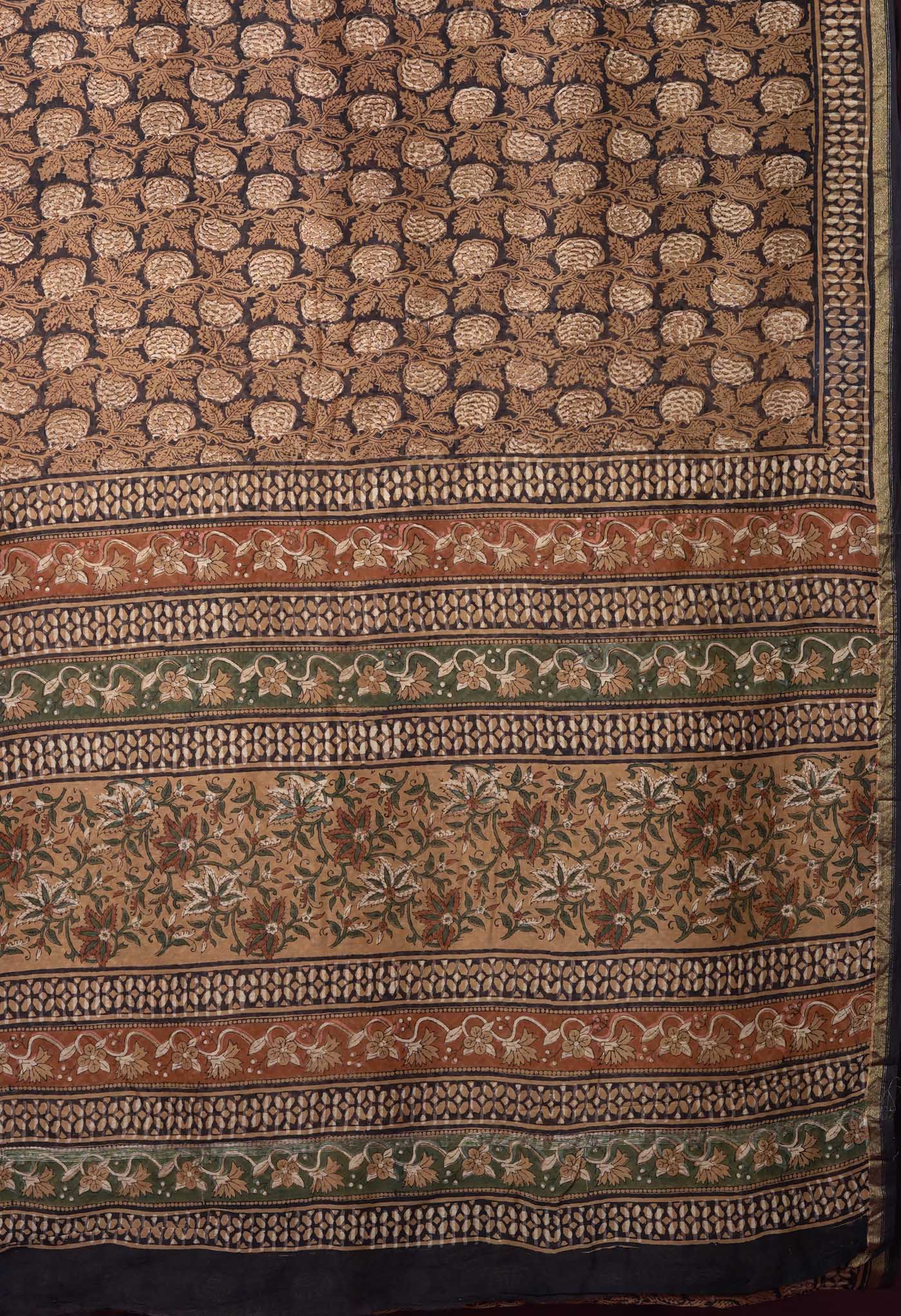 Black Pure Bagru Block Printed Chanderi Sico Saree-UNM82706