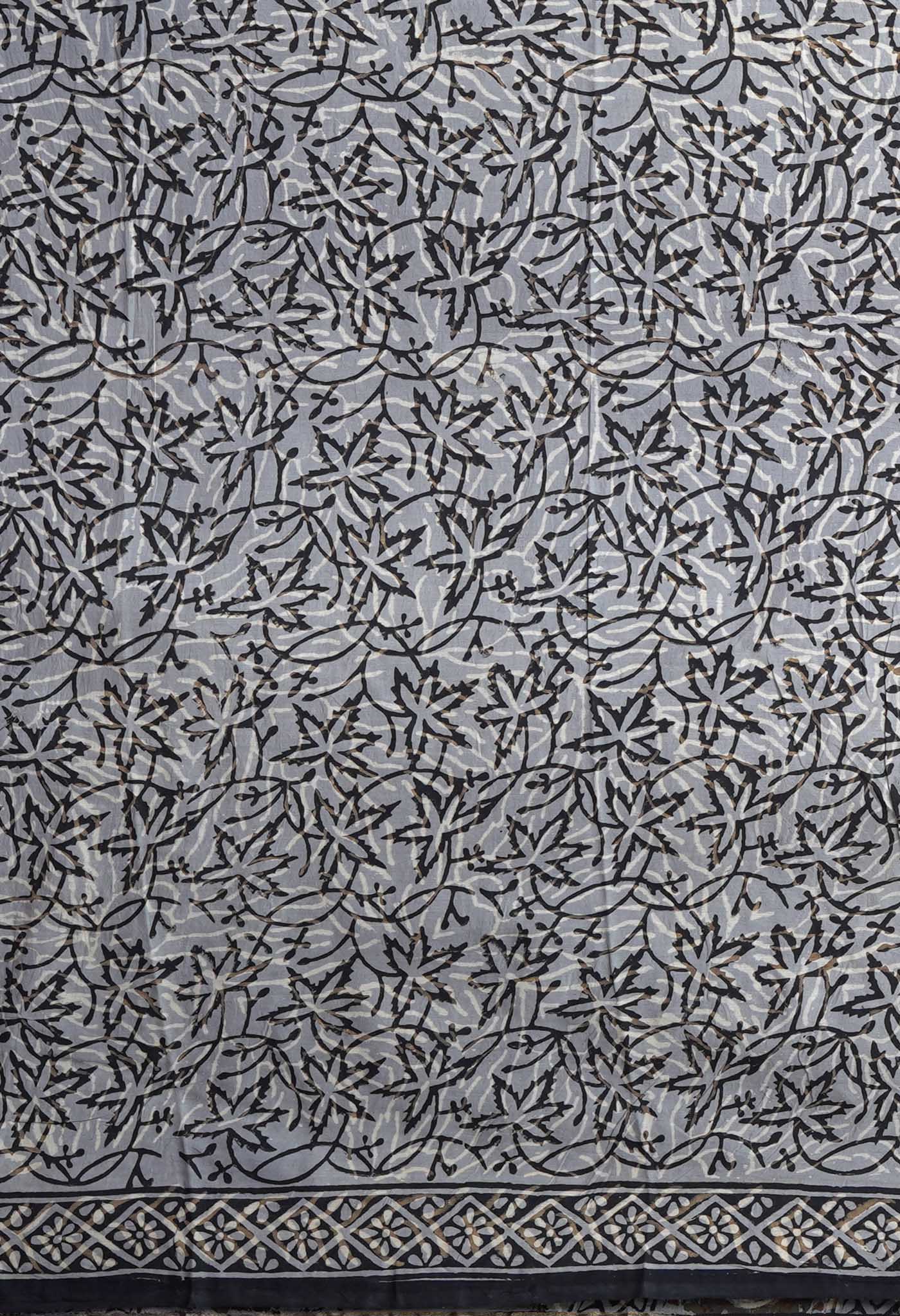 Grey Pure Bagru Block Printed Chanderi Sico Saree-UNM82708