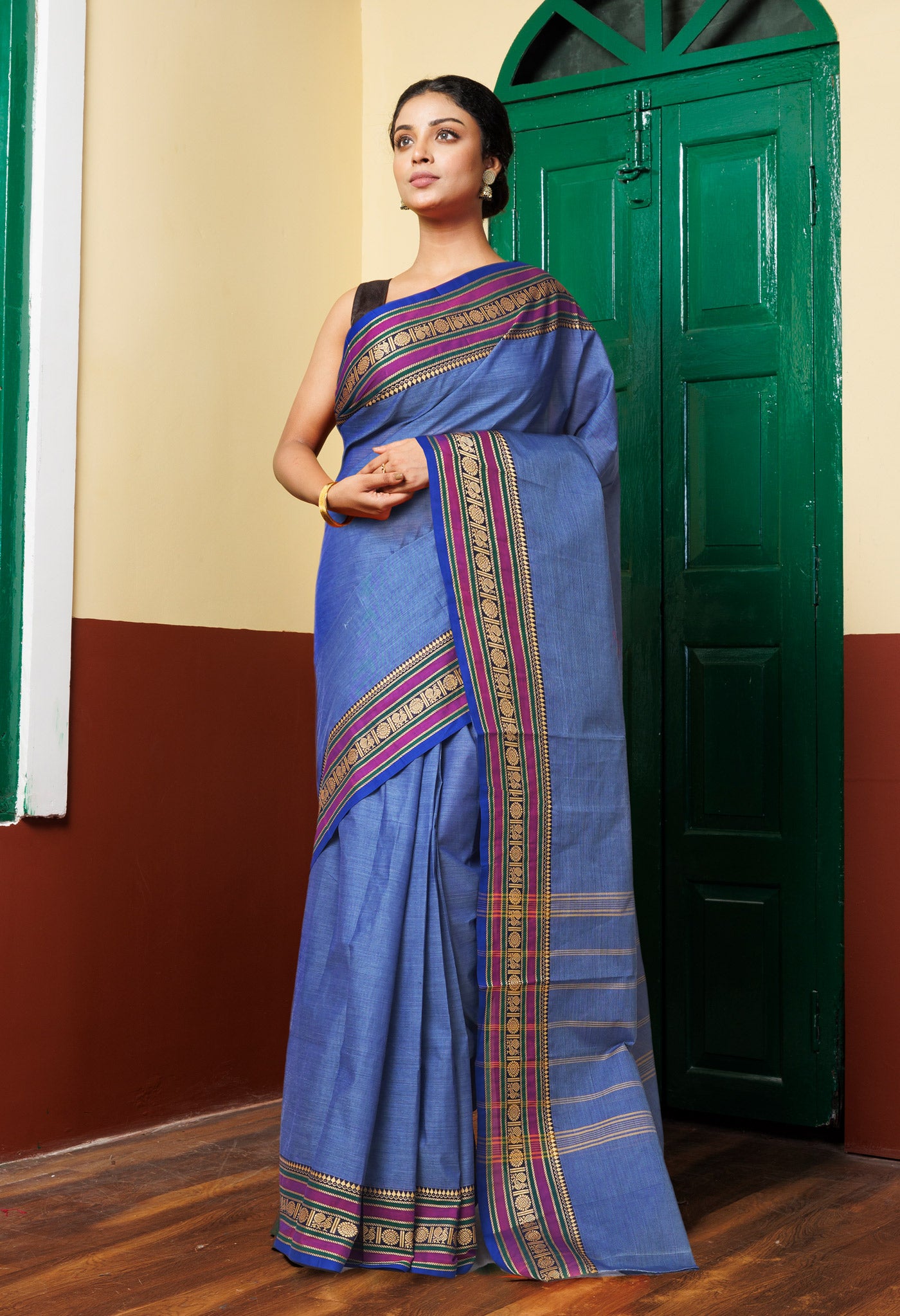 Pale Blue Pure Pure Pavani Handcrafted Kanchi Cotton Saree-UNM82711
