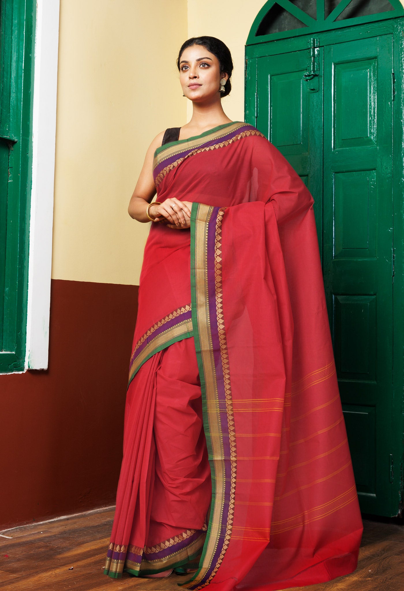Red Pure Pure Pavani Handcrafted Kanchi Cotton Saree-UNM82713