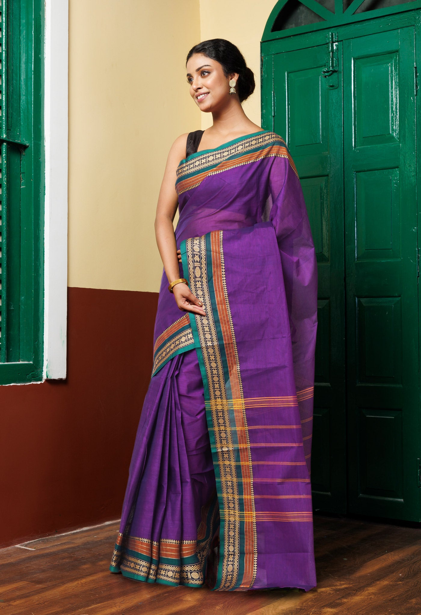 Purple Pure Pure Pavani Handcrafted Kanchi Cotton Saree-UNM82715