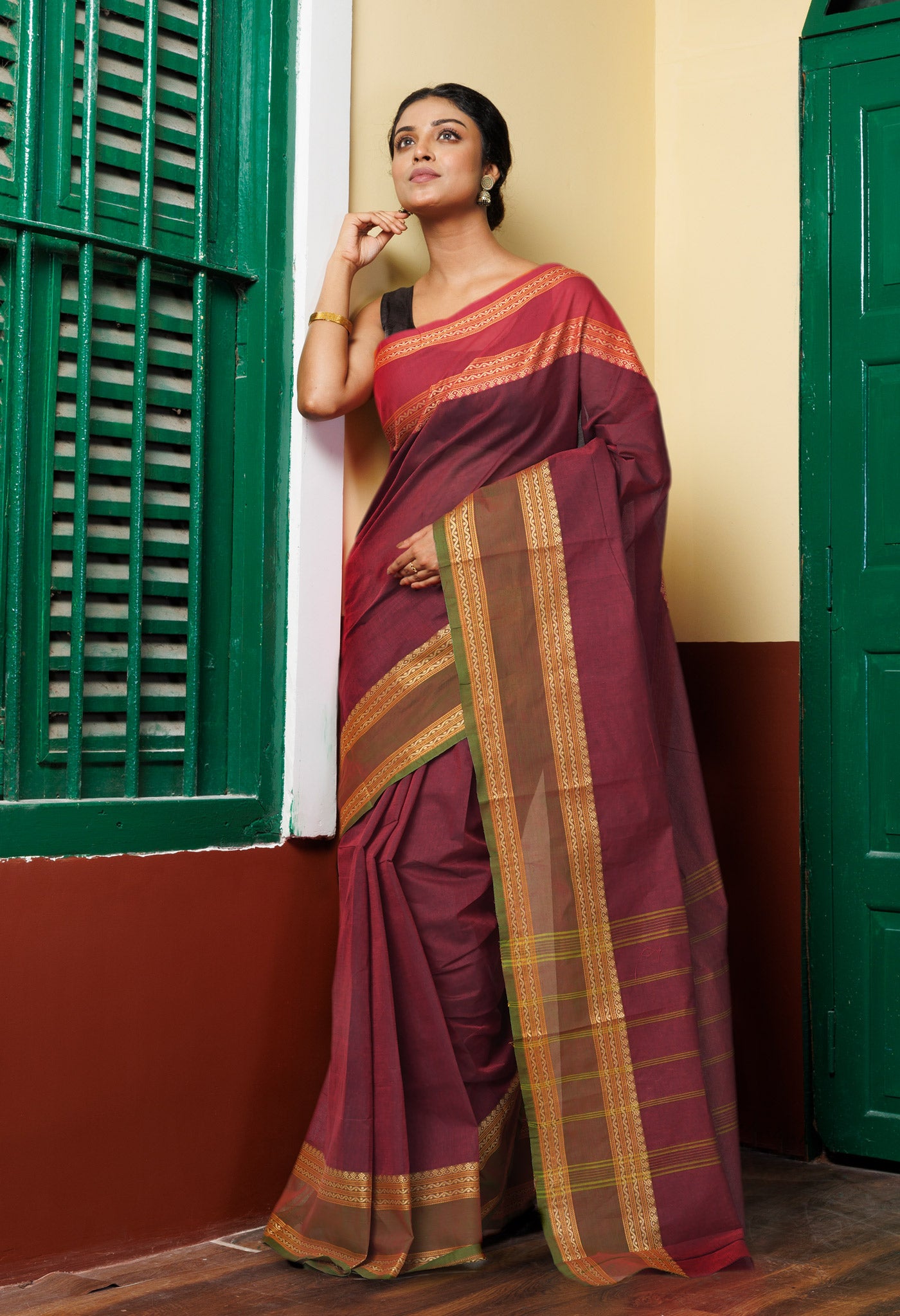 Maroon Pure Pure Pavani Handcrafted Kanchi Cotton Saree-UNM82723