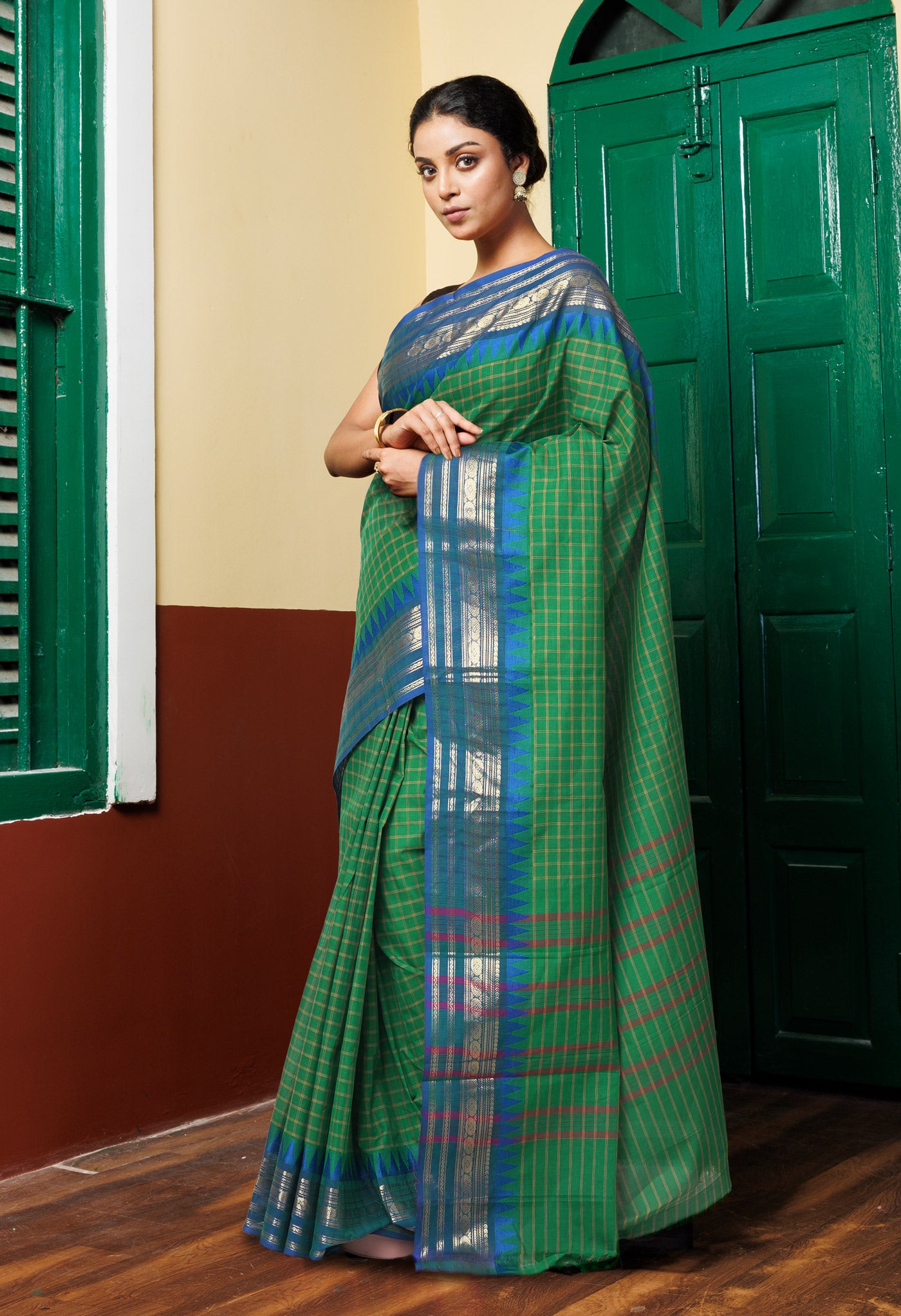 Green Pure Pure Pavani Handcrafted Kanchi Cotton Saree-UNM82749