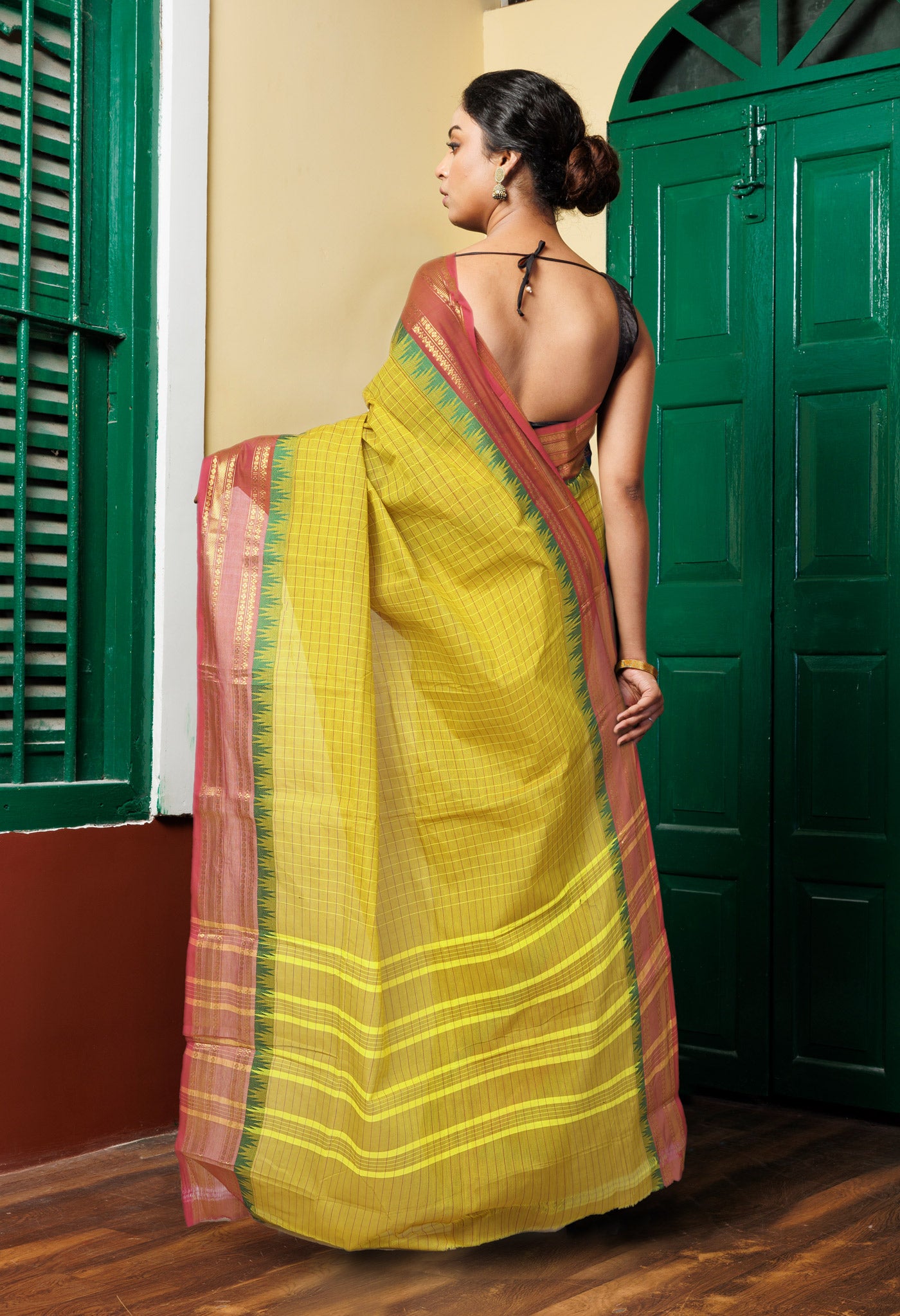 Lime Green Pure Pure Pavani Handcrafted Kanchi Cotton Saree-UNM82750