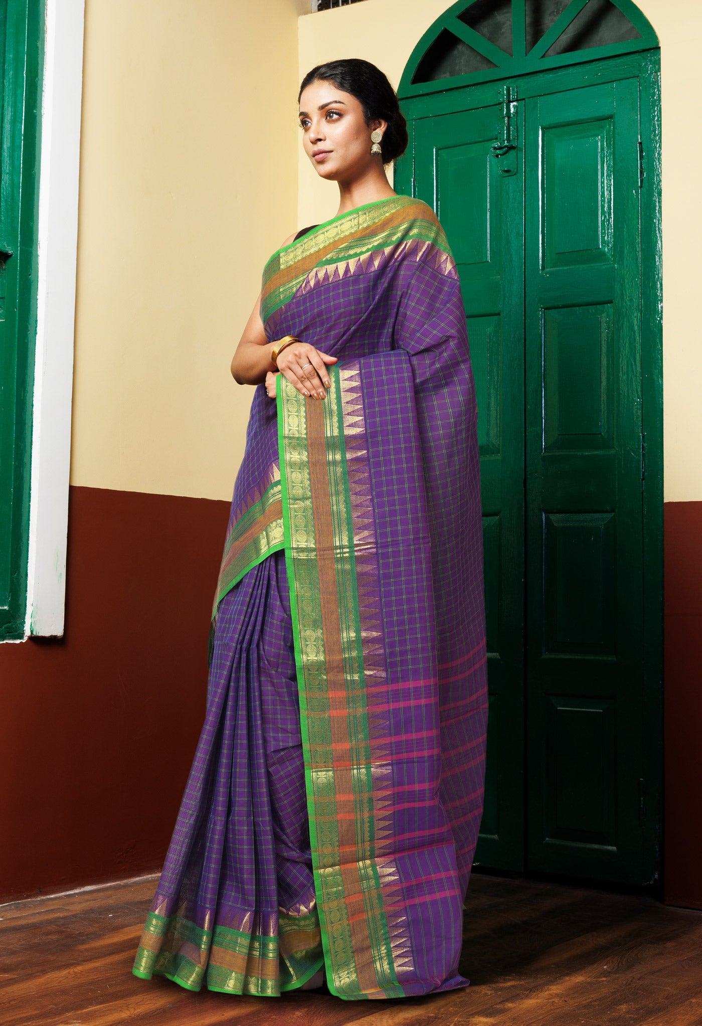 Violet Pure Pavani Handcrafted Kanchi Cotton Saree-UNM82754