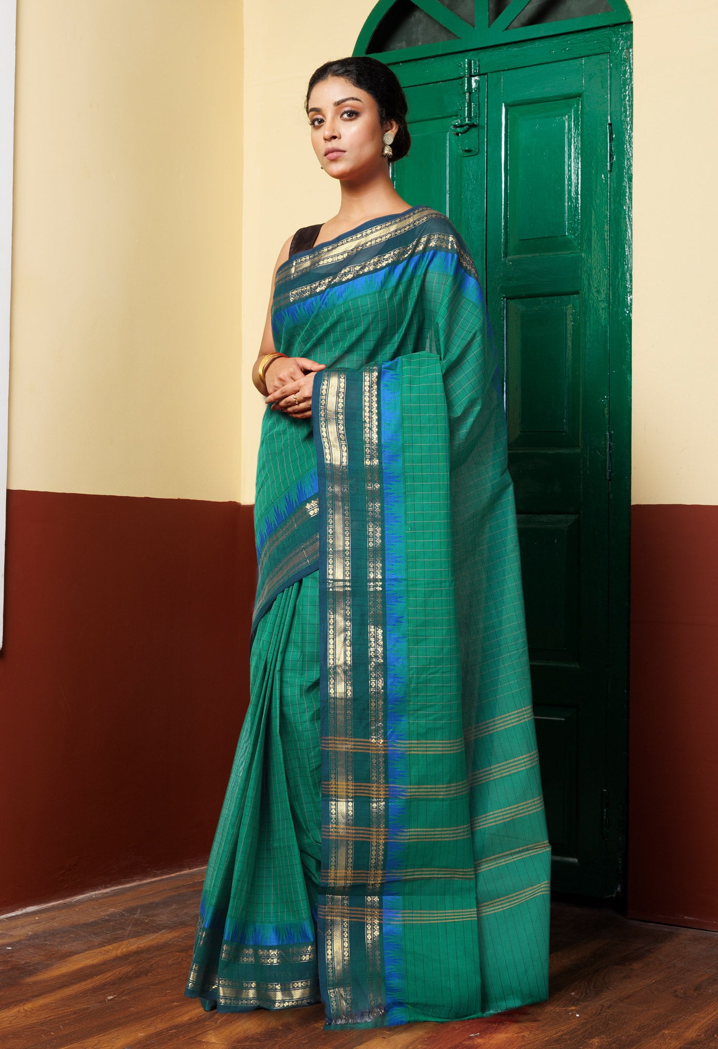 Green Pure Pure Pavani Handcrafted Kanchi Cotton Saree-UNM82757