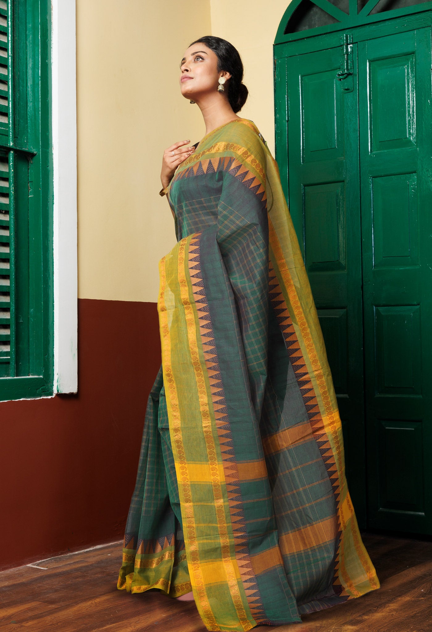 Green Pure Pavani Handcrafted Kanchi Cotton Saree-UNM82758