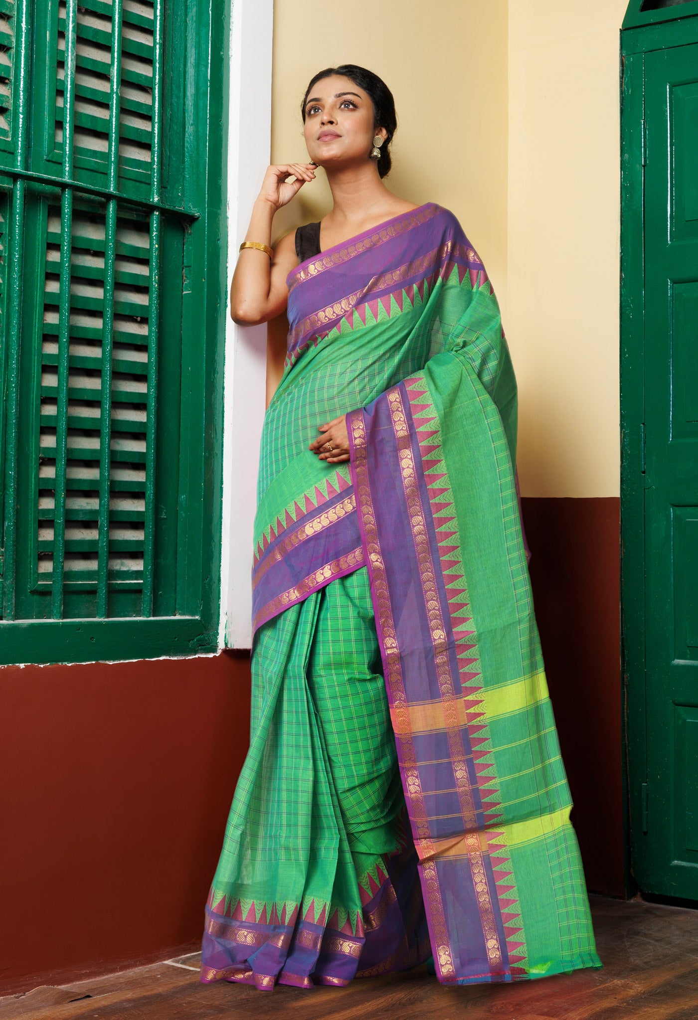 Parrot Green Pure Pavani Handcrafted Kanchi Cotton Saree-UNM82760