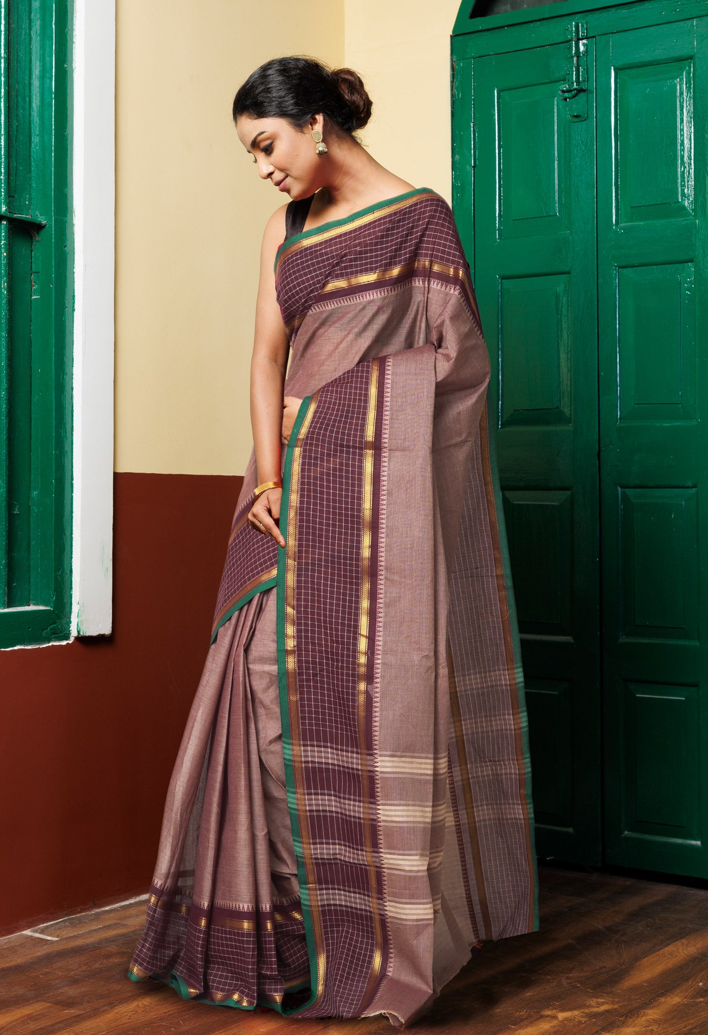 Brown Pure Pavani Handcrafted Kanchi Cotton Saree-UNM82767