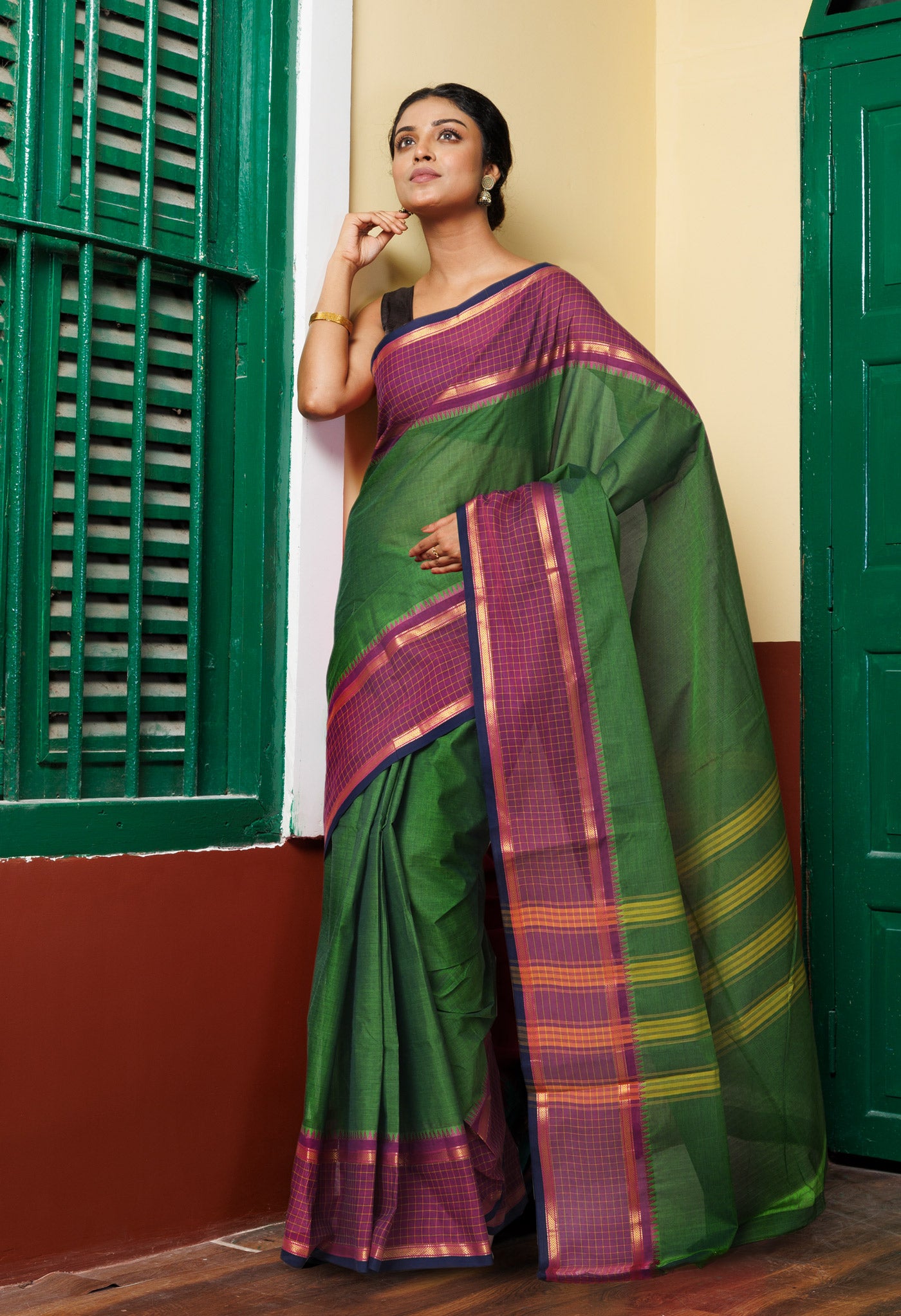 Green Pure Pure Pavani Handcrafted Kanchi Cotton Saree-UNM82768